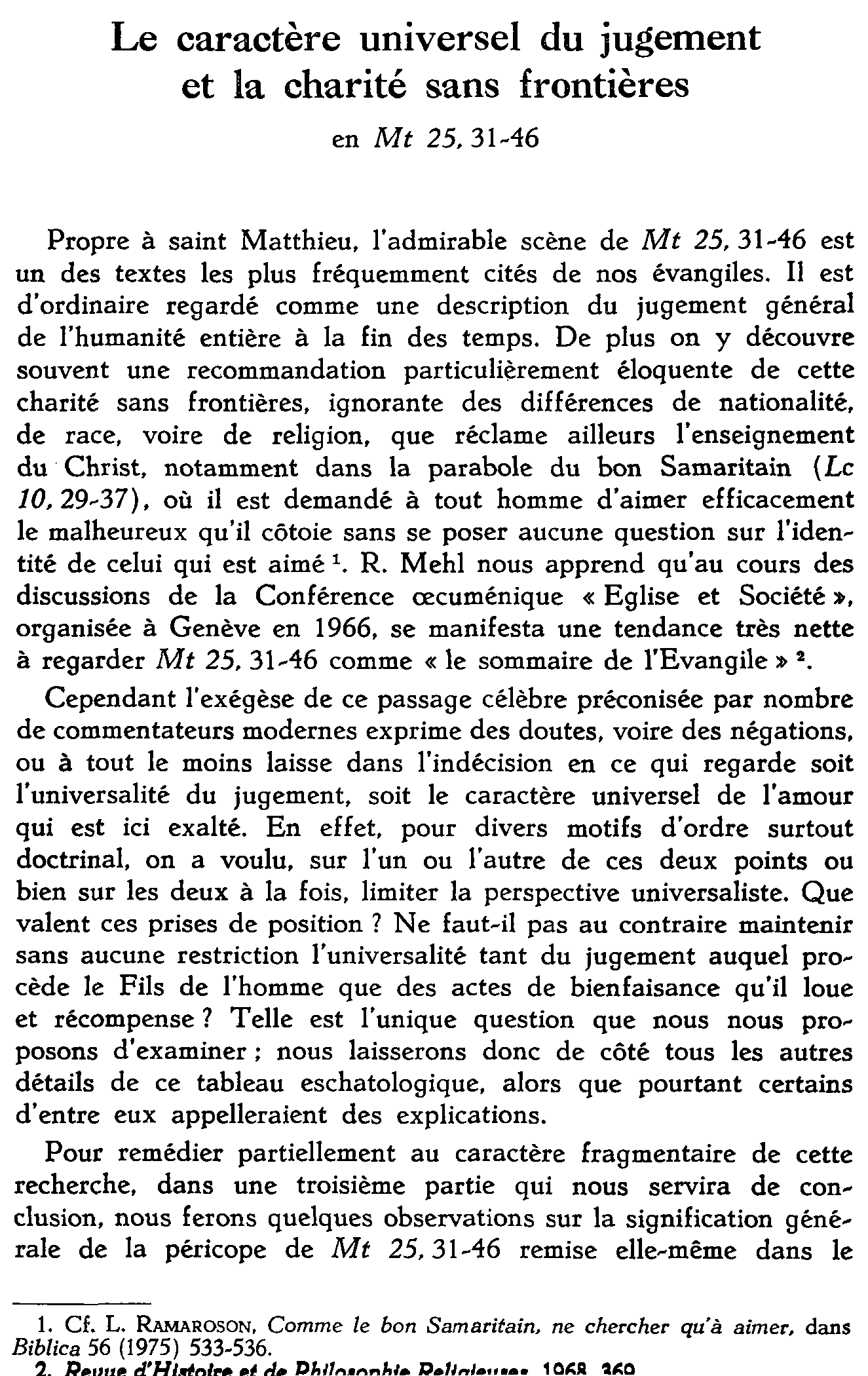 Le caractère universel du jugement et la charité sans frontière en Matthieu 25,31-46
