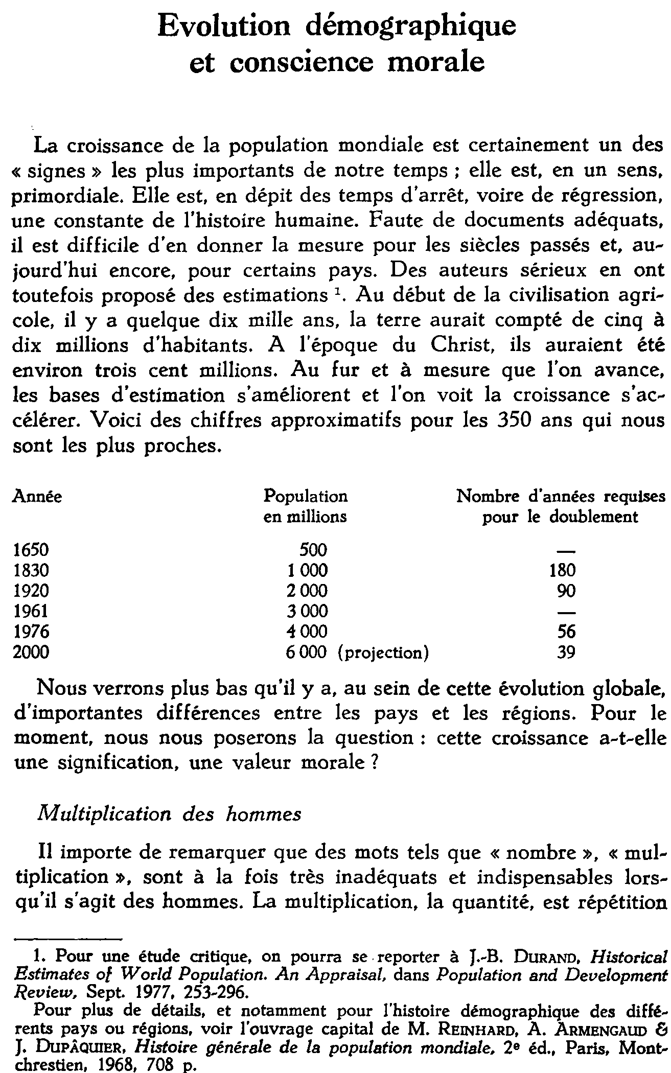 Évolution démographique et conscience morale
