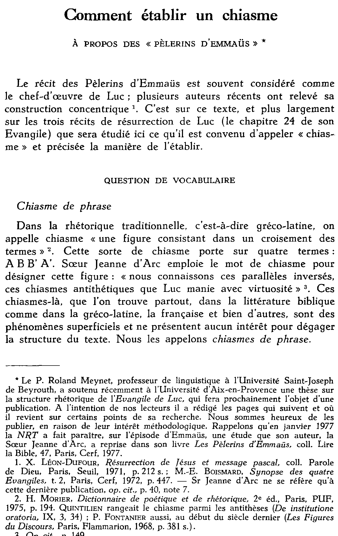 Comment établir un chiasme. À propos des pèlerins d'Emmaüs