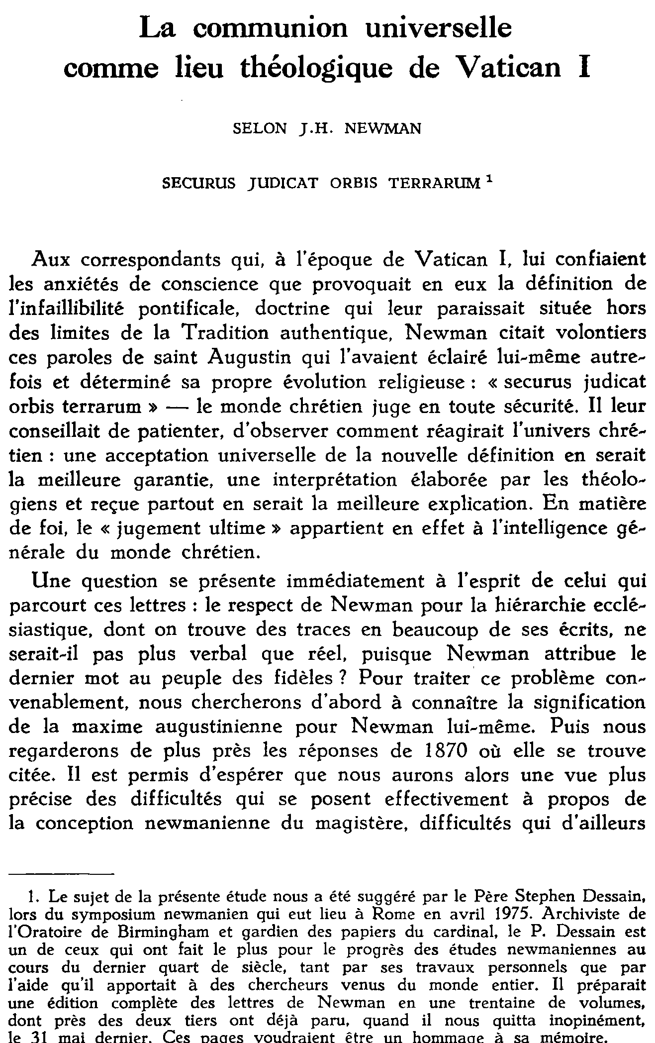 La communion universelle comme lieu théologique de Vatican I, selon J.H. Newman