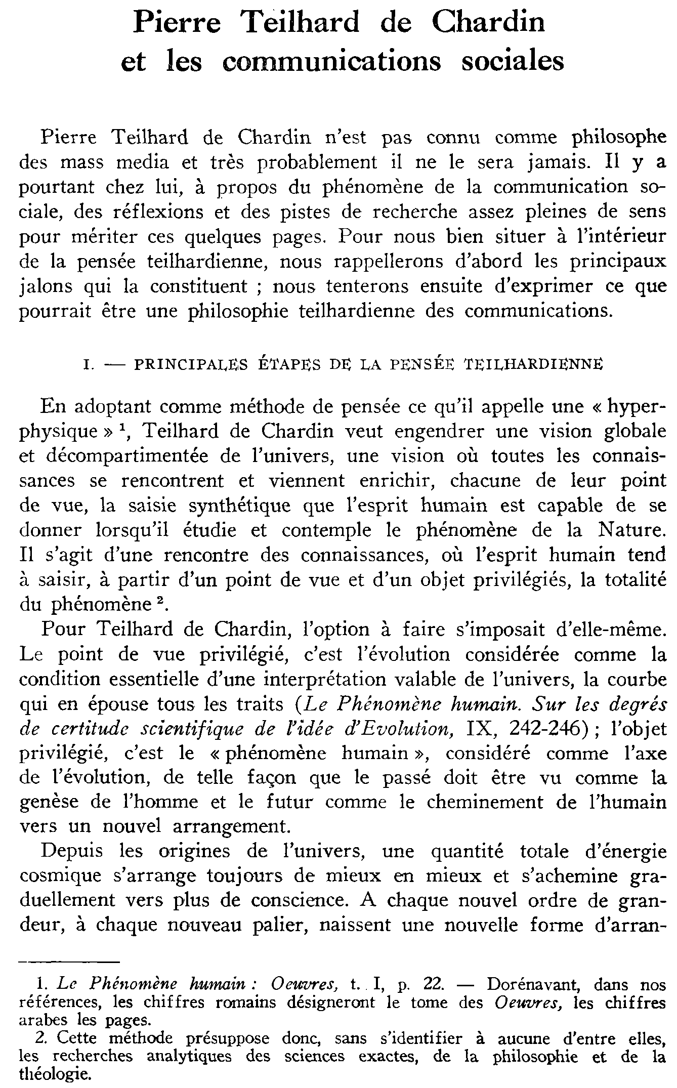 Pierre Teilhard de Chardin et les communications sociales