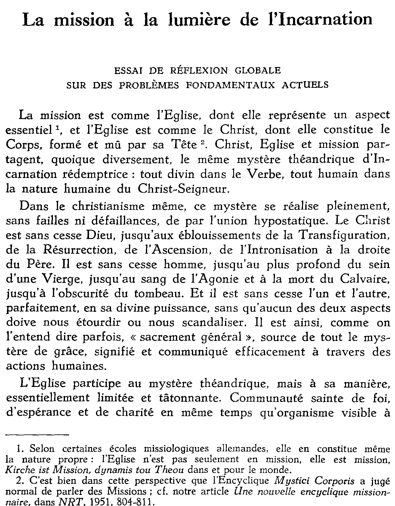 La mission à la lumière de l'Incarnation