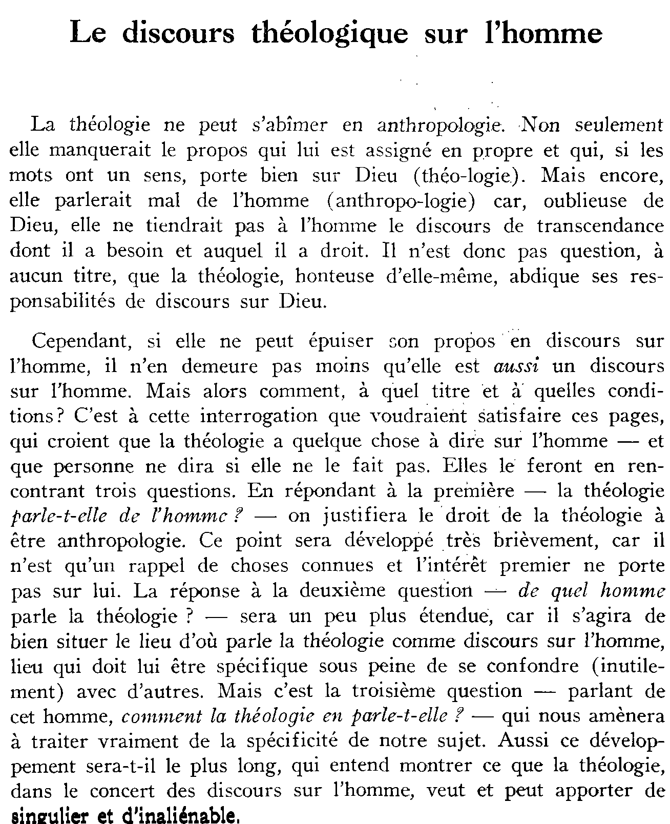 Le discours théologique sur l'homme