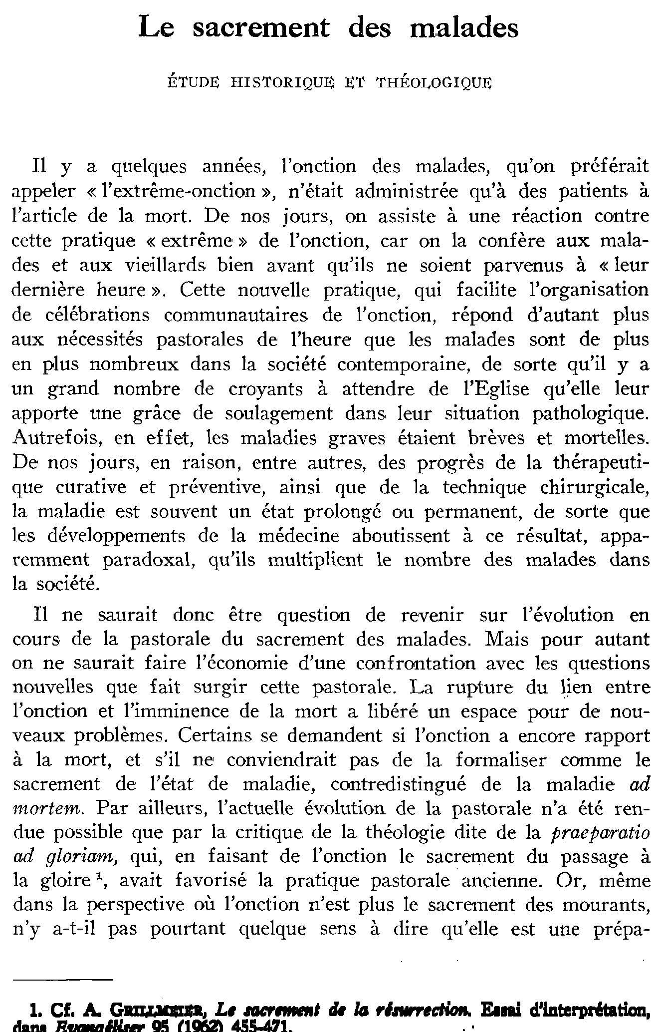 Le sacrement des malades. Étude historique et théologique