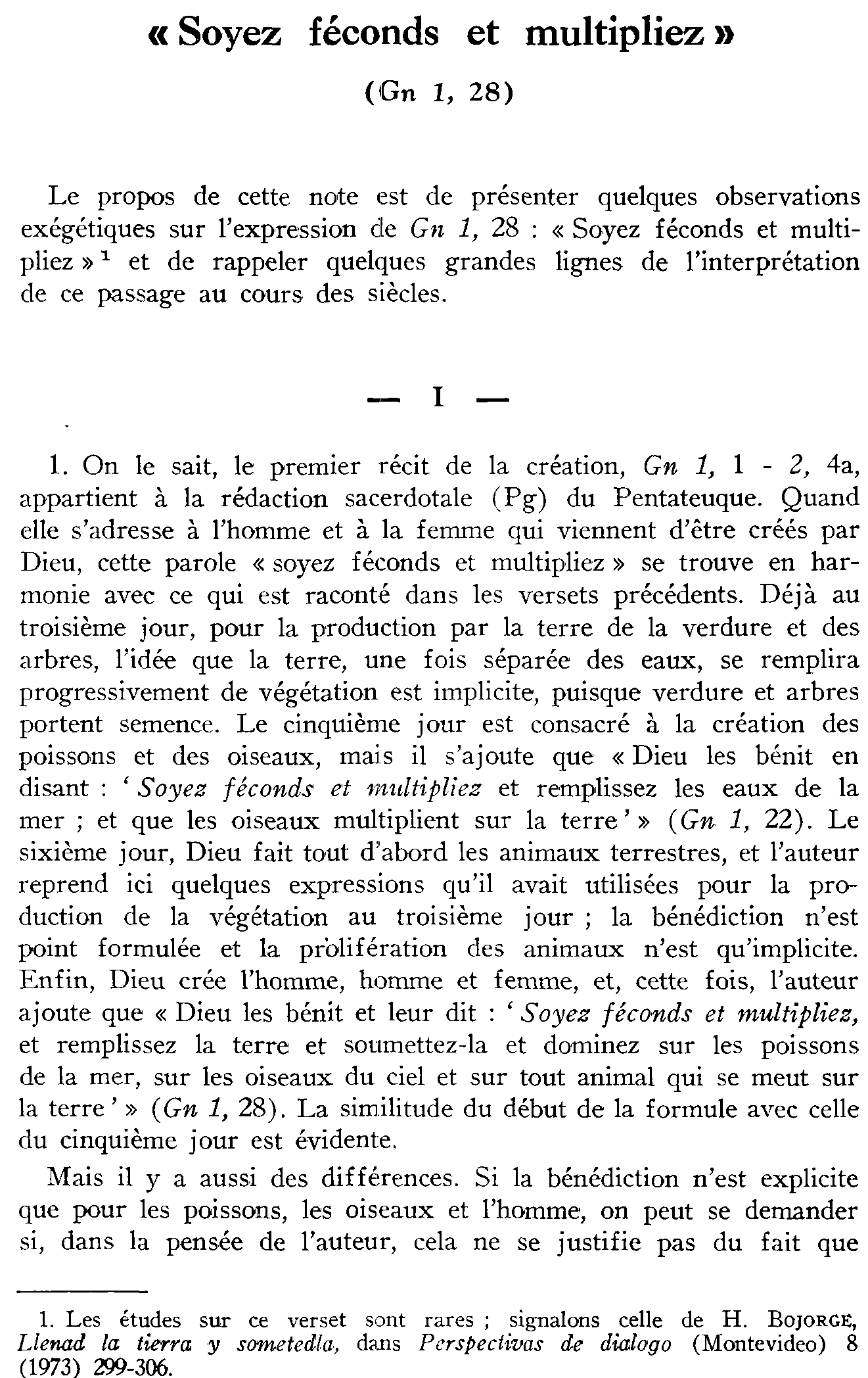 «Soyez féconds et multipliez» (Genèse 1,28)
