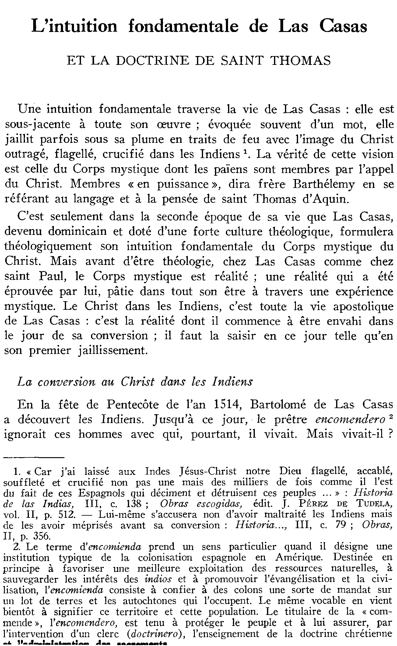 L'intuition fondamentale de Las Casas et la doctrine de saint Thomas