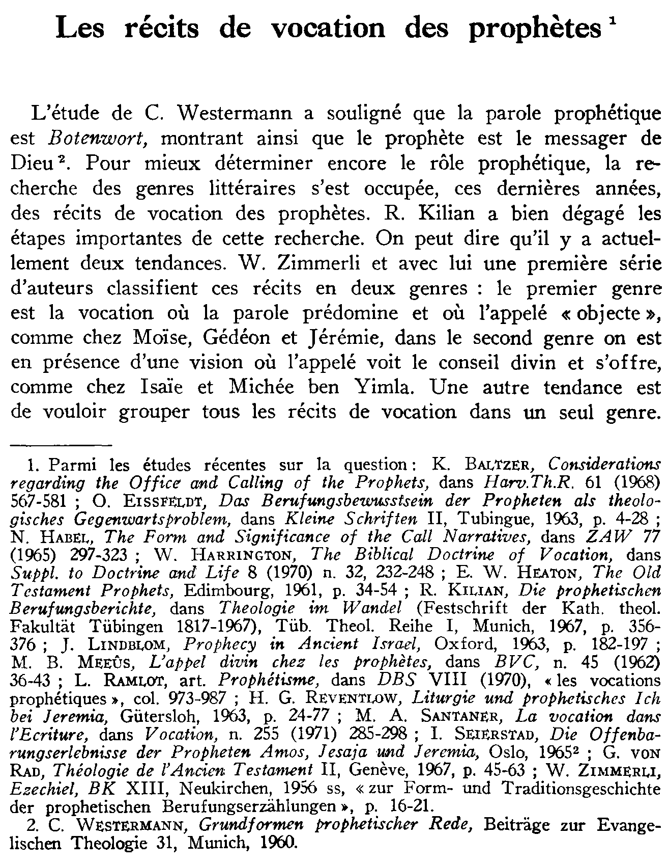 Les récits de vocation des prophètes