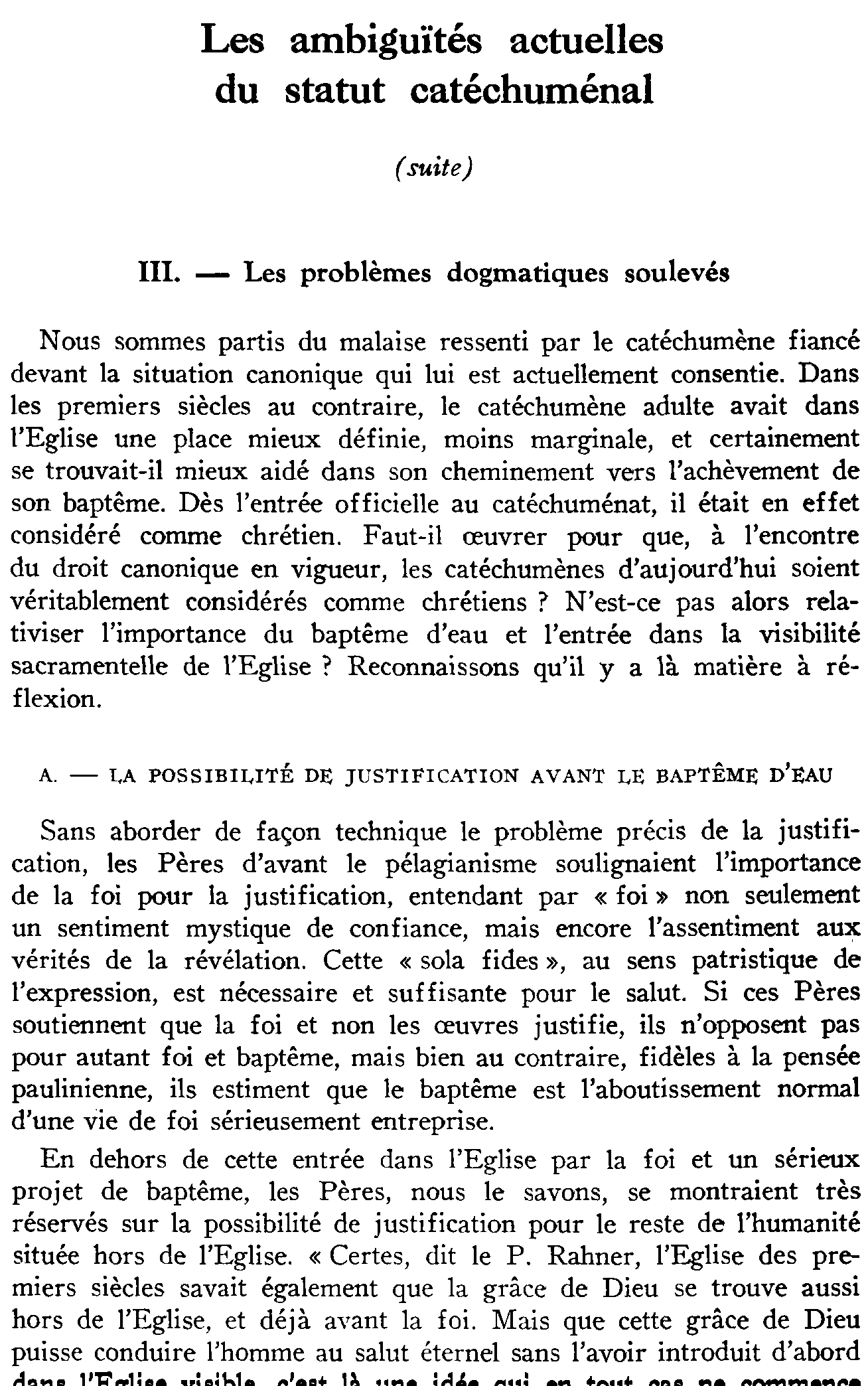 Les ambiguïtés actuelles du statut catéchuménal (suite)