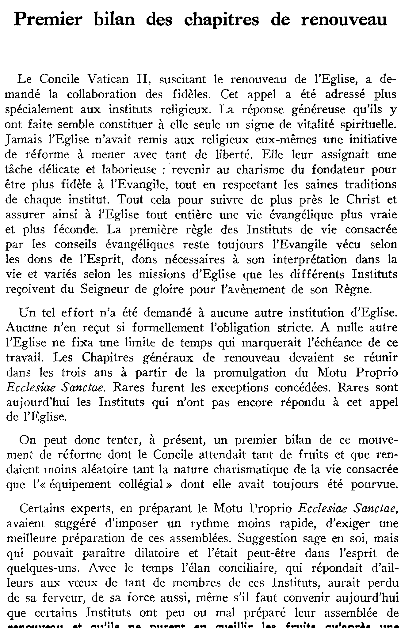 Premier bilan des chapitres de renouveau