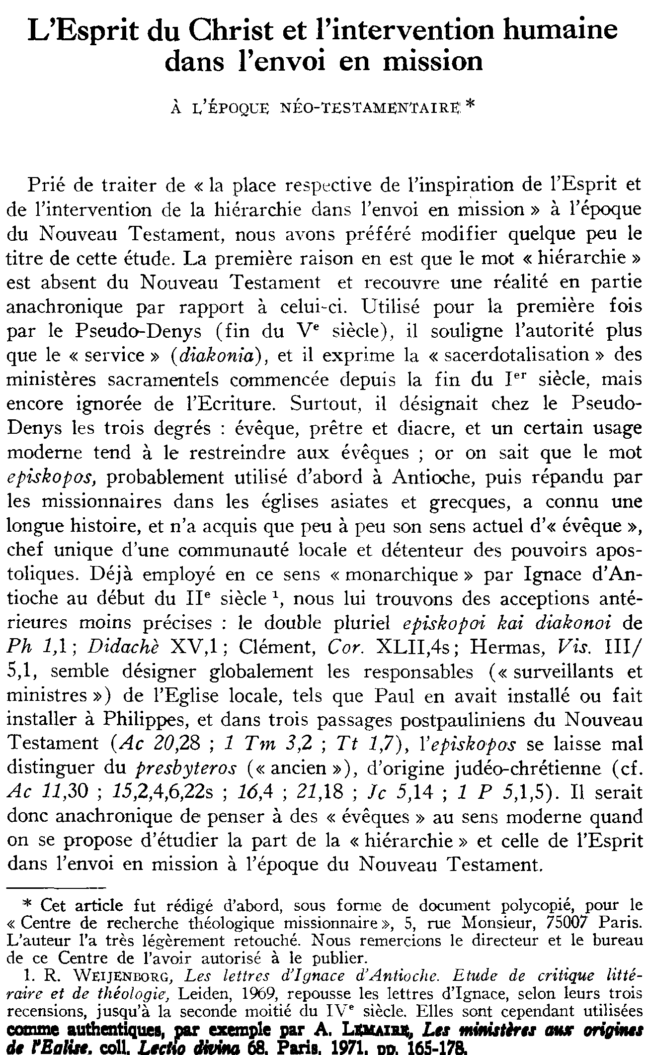 L'Esprit du Christ et l'intervention humaine dans l'envoi en mission à l'époque néo-testamentaire