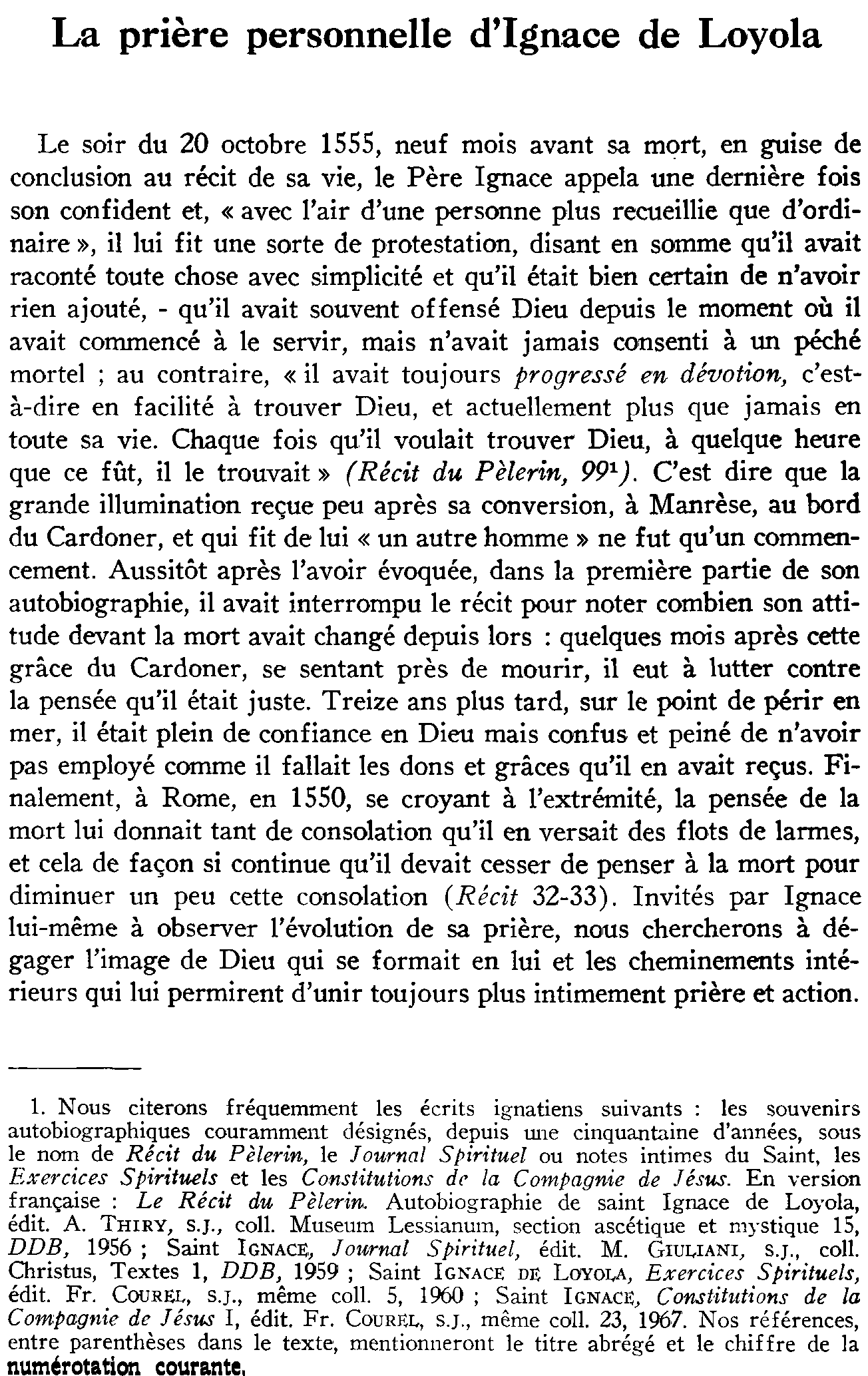 La prière personnelle d'Ignace de Loyola
