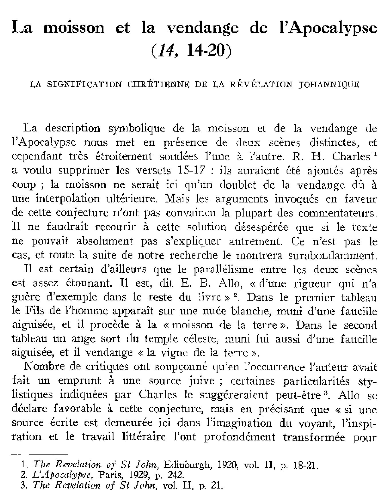 La moisson et la vendange de l'Apocalypse (14,14-20). La signification chrétienne de la révélation johannique (à suivre)