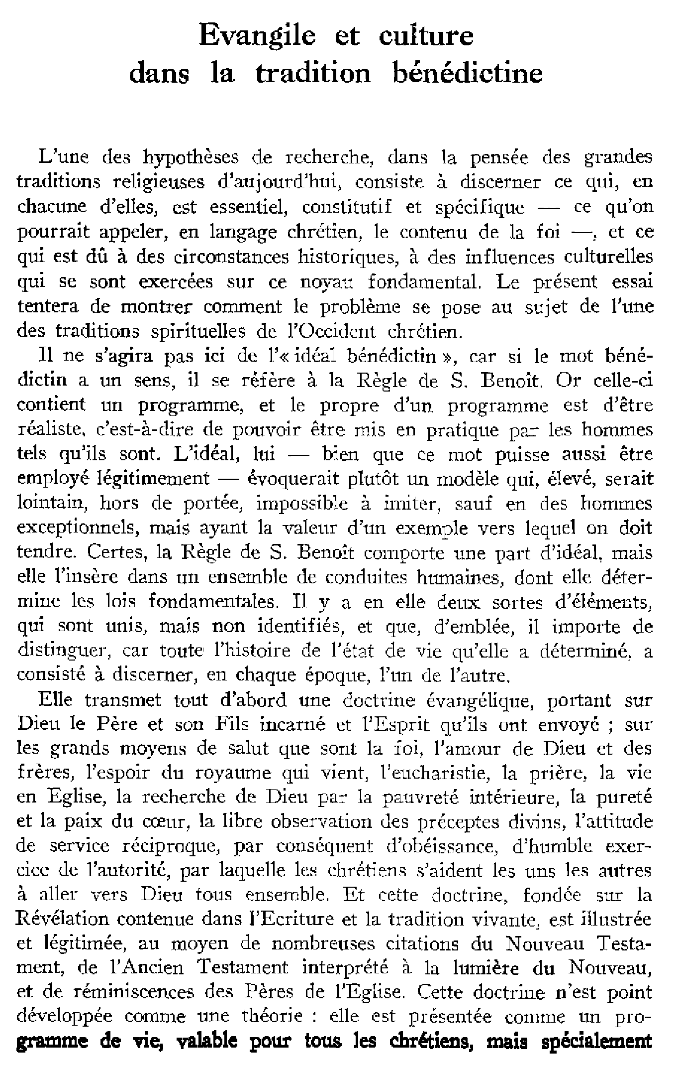 Évangile et culture dans la tradition bénédictine
