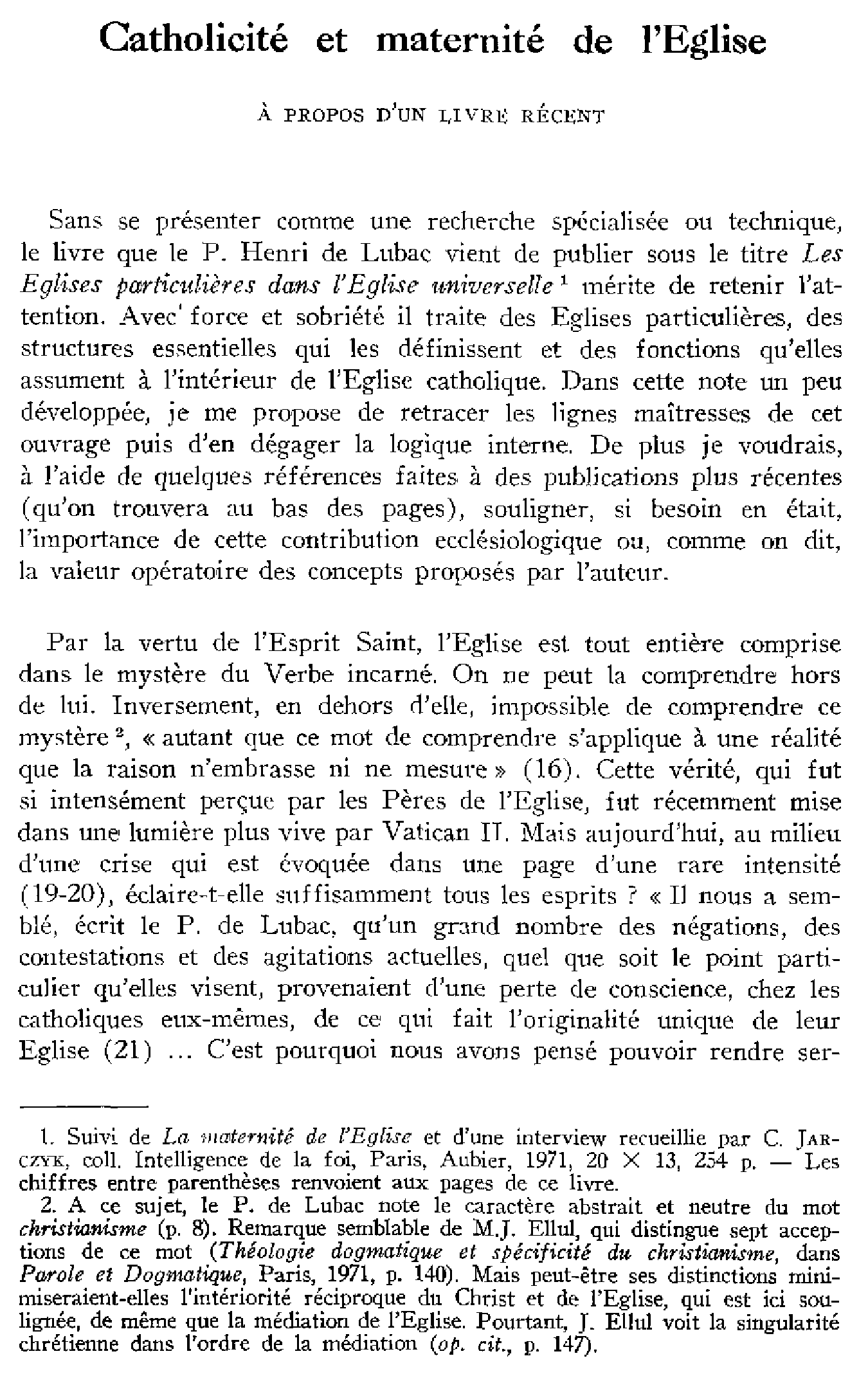 Catholicité et maternité de l'Église. À propos d'un livre récent
