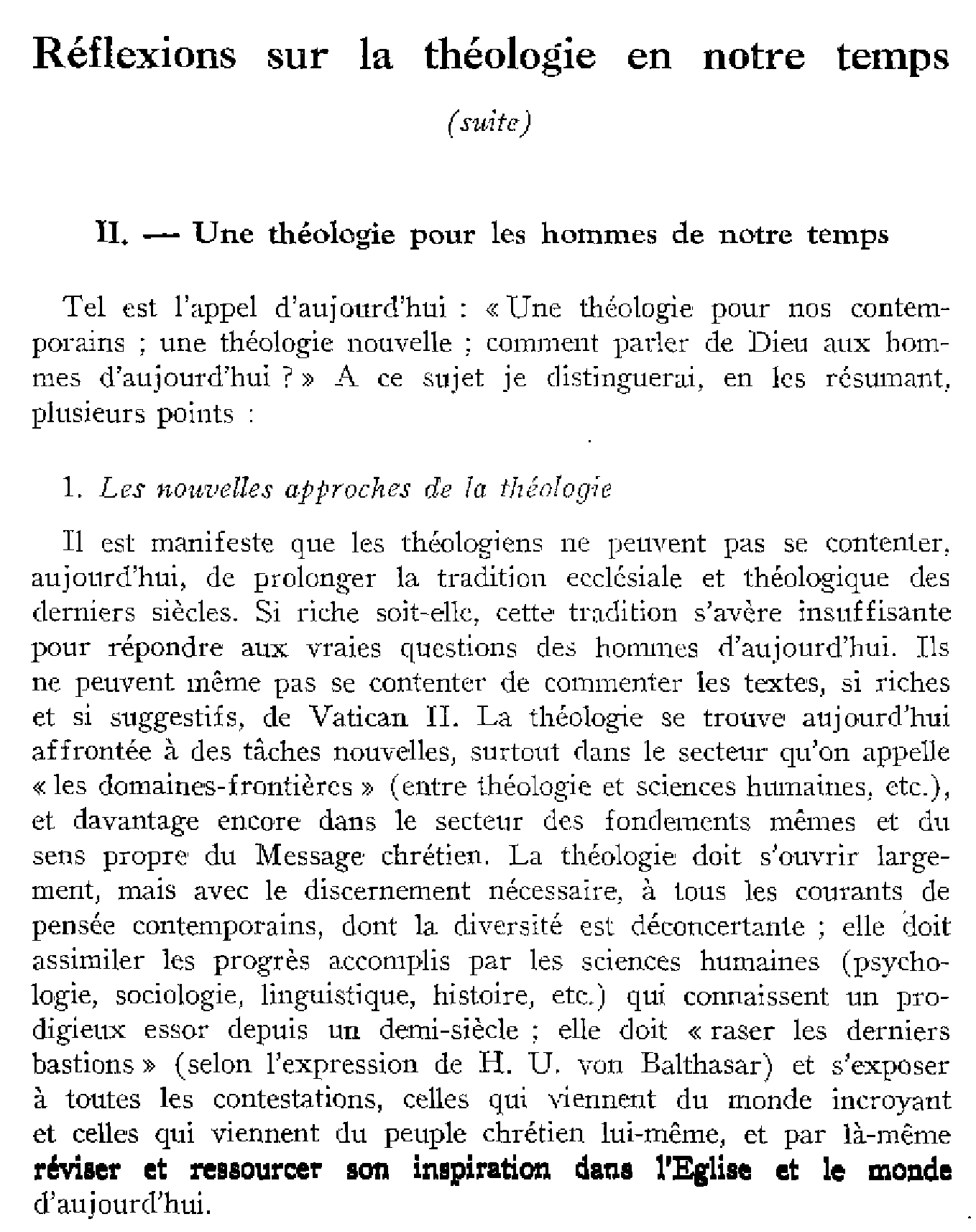 Réflexion sur la théologie en notre temps (suite)