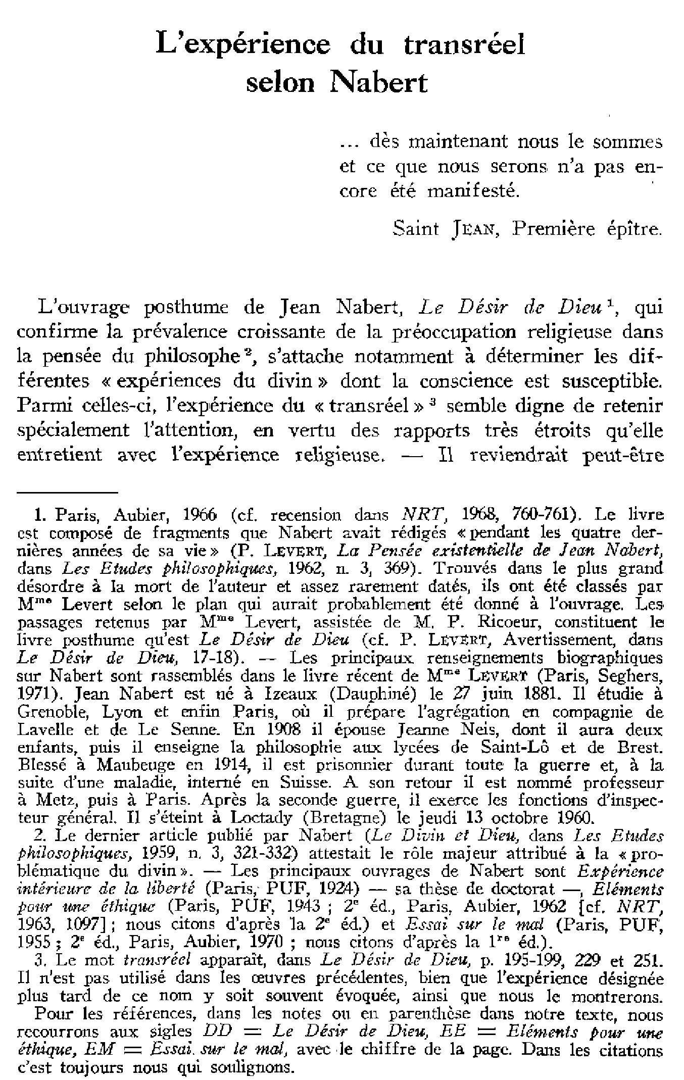 L'expérience du transréel selon Nabert