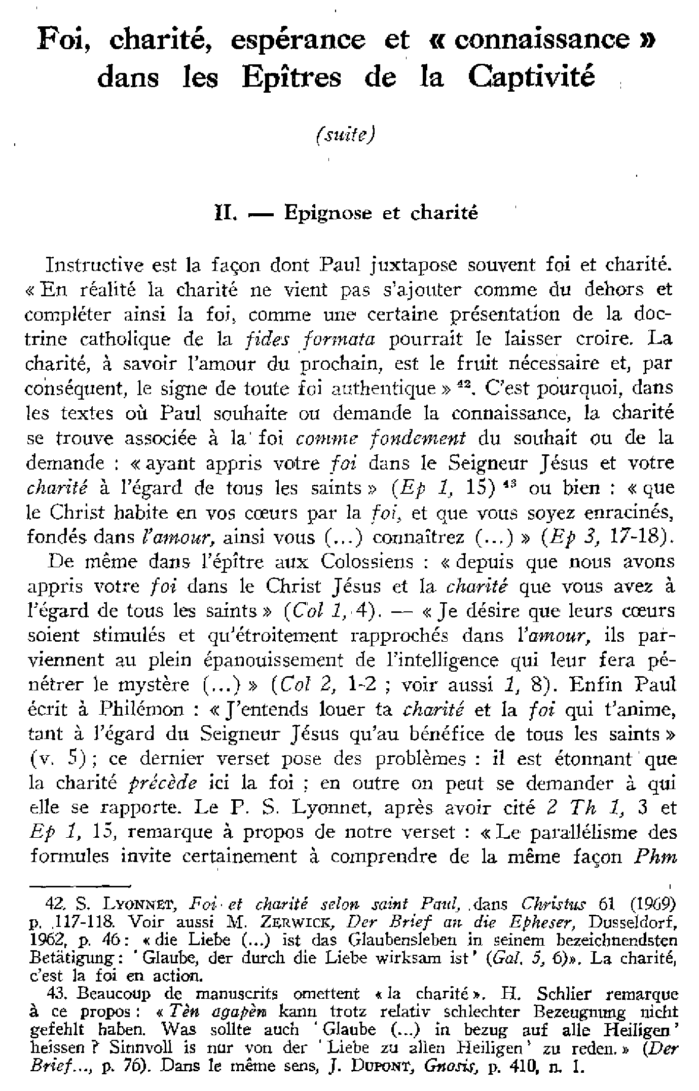 Foi, charité, espérance et «connaissance» dans les Épîtres de la Captivité (suite)