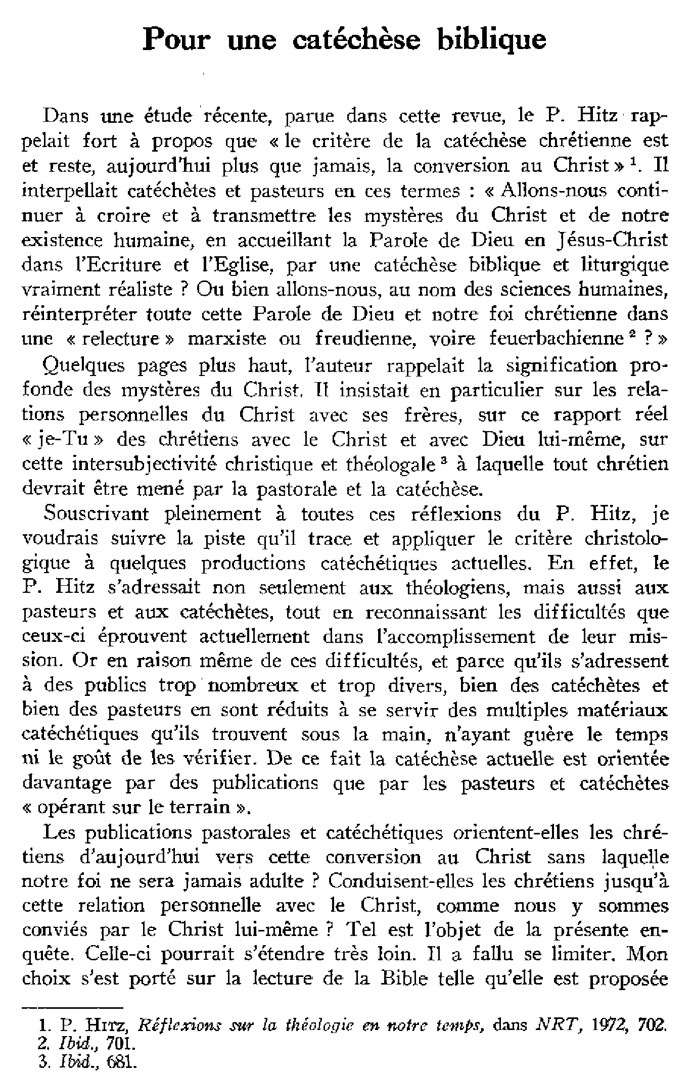 Pour une catéchèse biblique