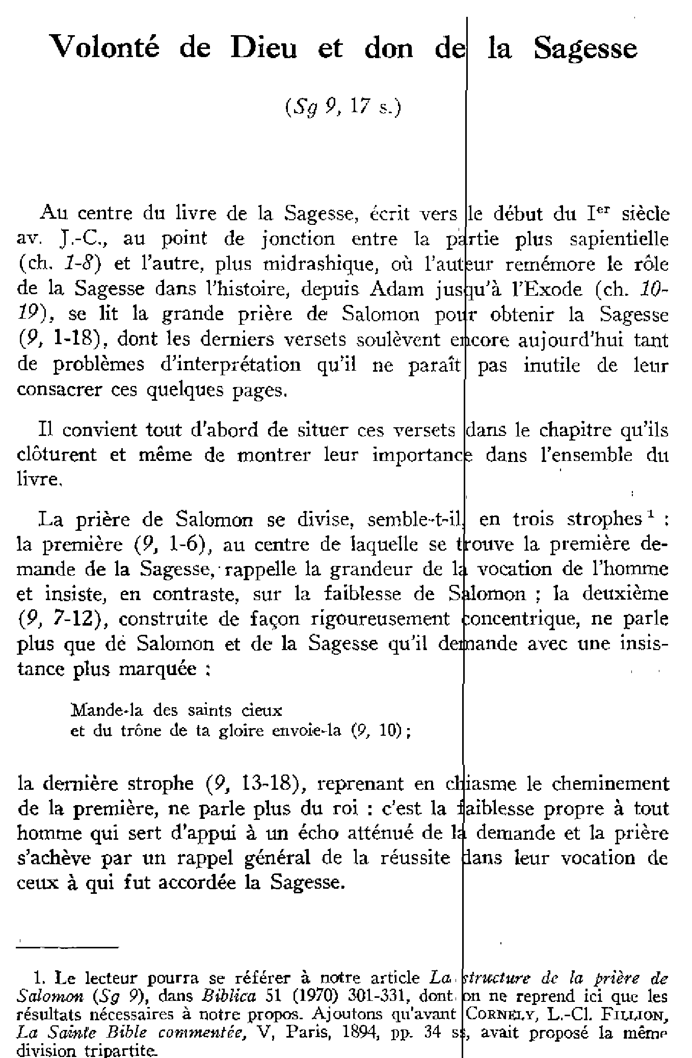 Volonté de Dieu et don de la Sagesse (Sg 9,17 s.)