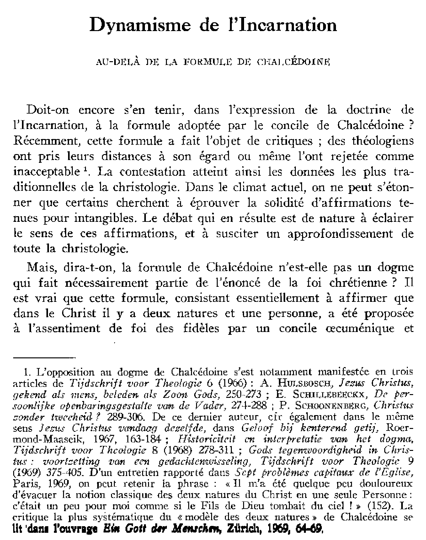 Dynamisme et l'Incarnation. Au-delà de la formule de Chalcédoine
