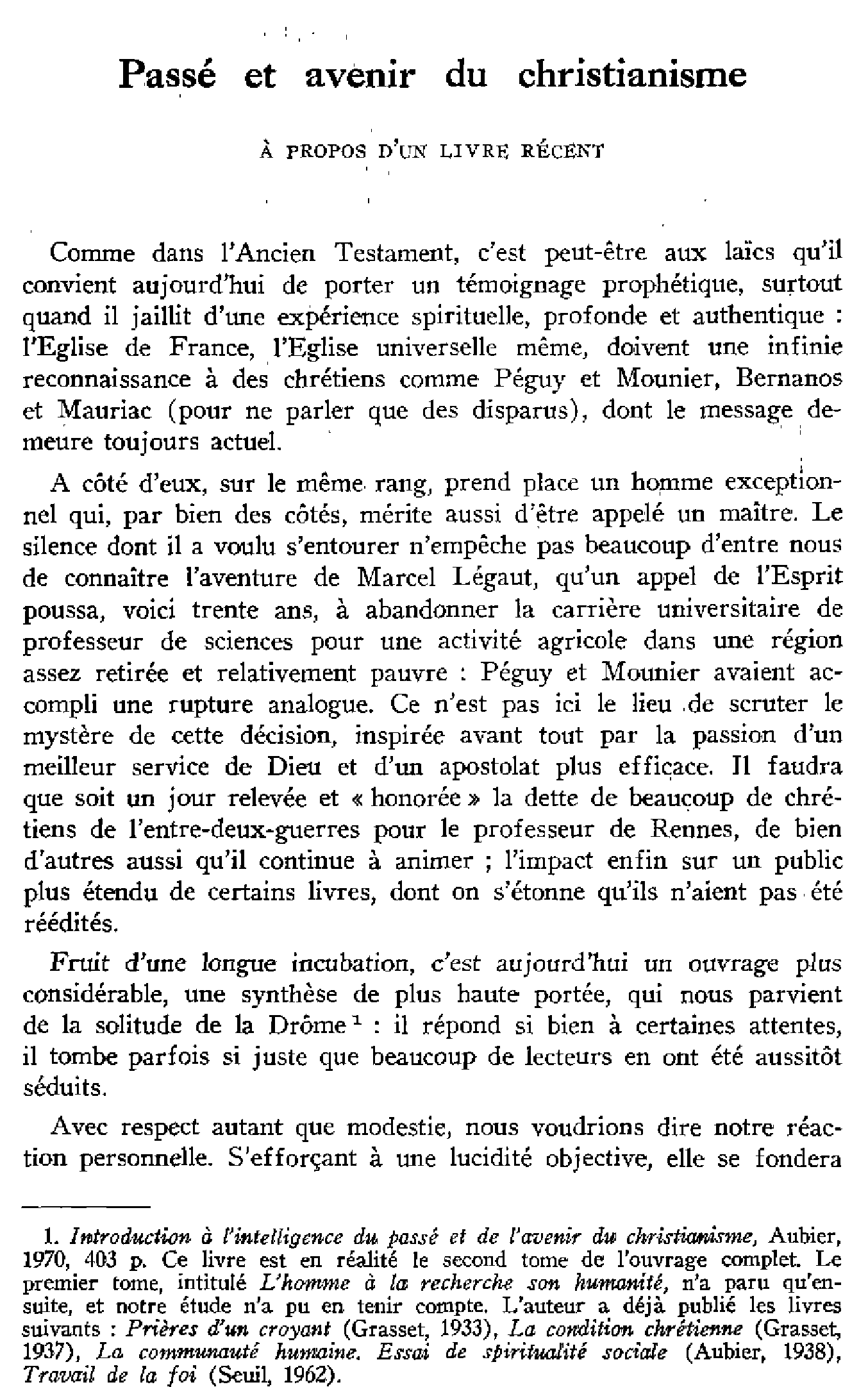 Passé et avenir du christianisme. À propos d'un livre récent