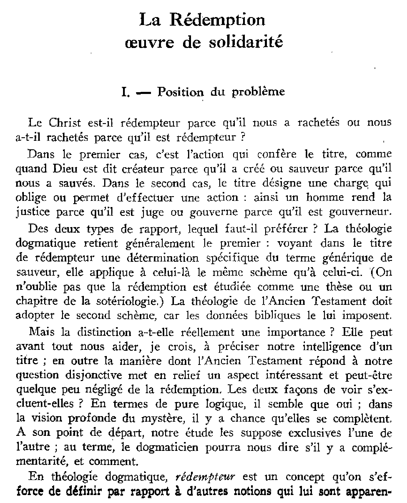 La Rédemption oeuvre de solidarité