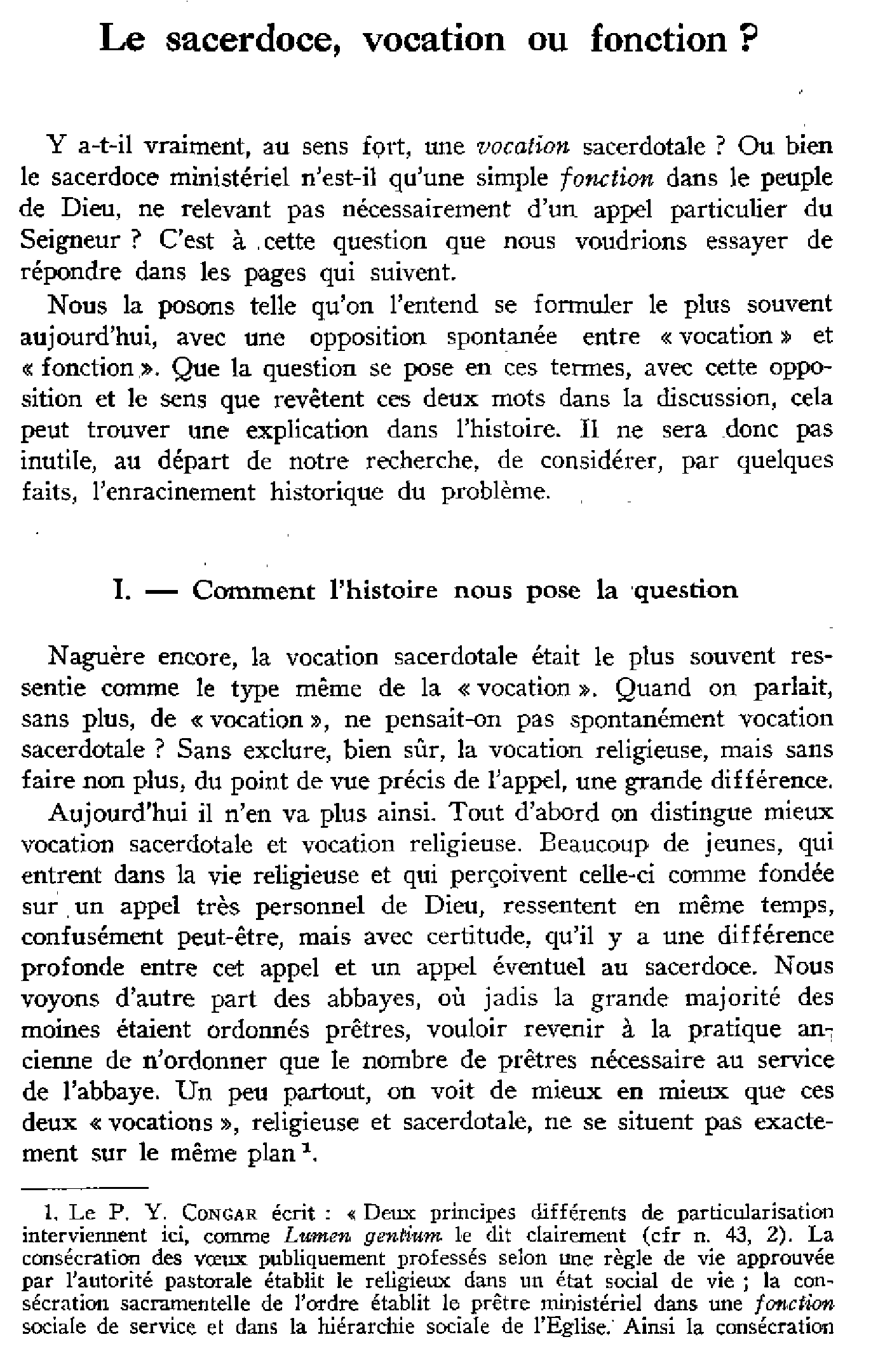 Le sacerdoce, vocation ou fonction?