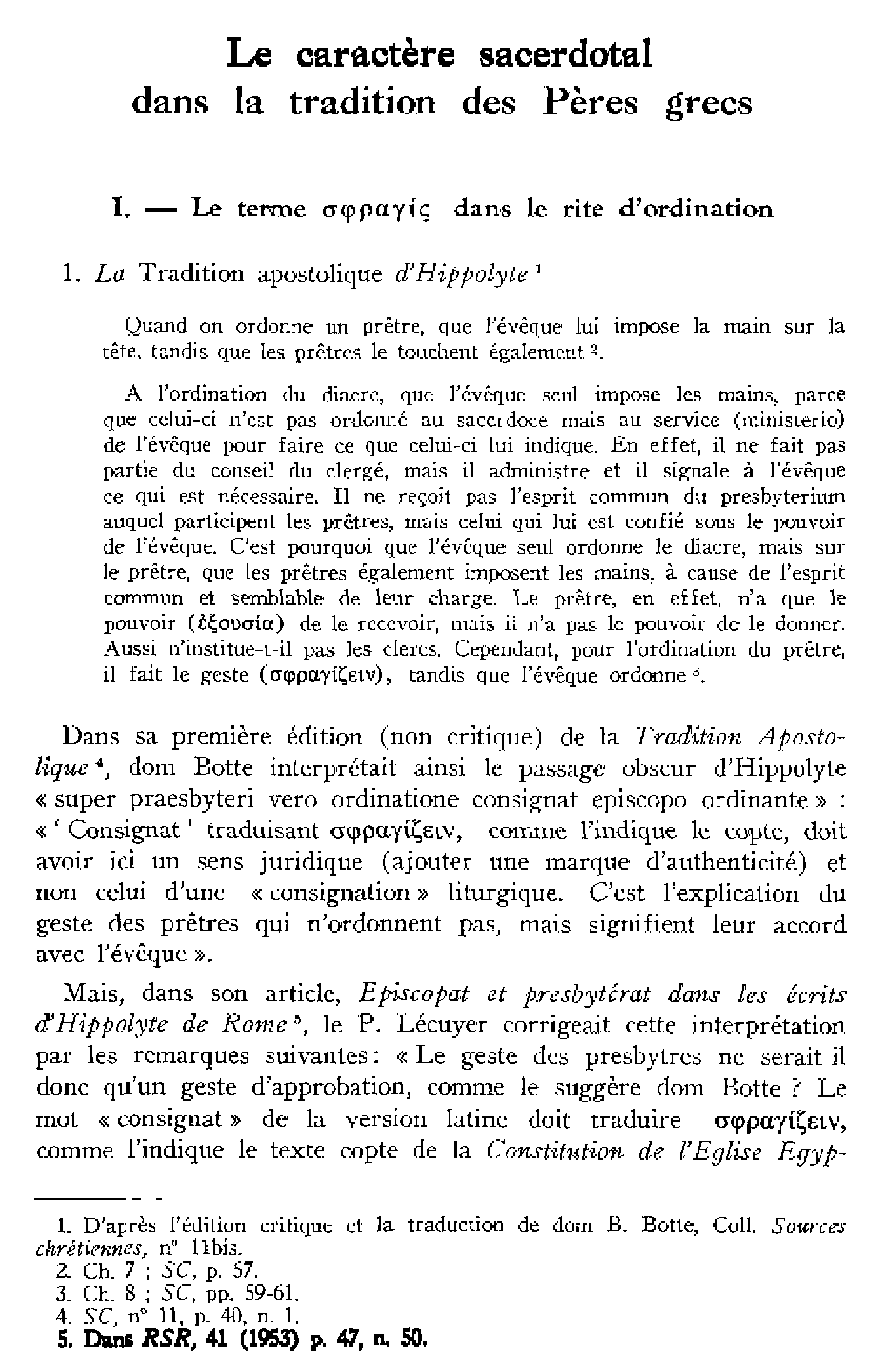 Le caractère sacerdotal dans la tradition des Pères grecs