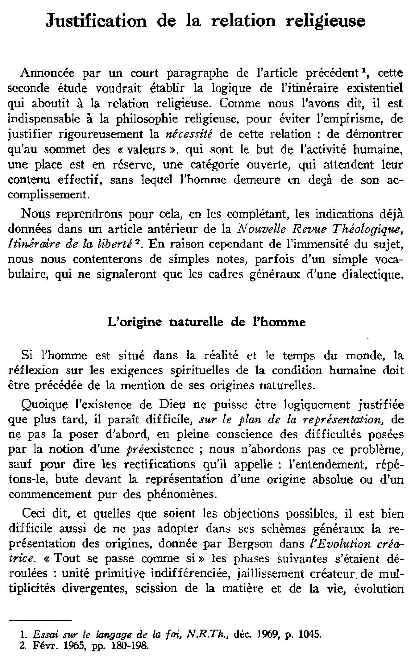 Justification de la relation religieuse