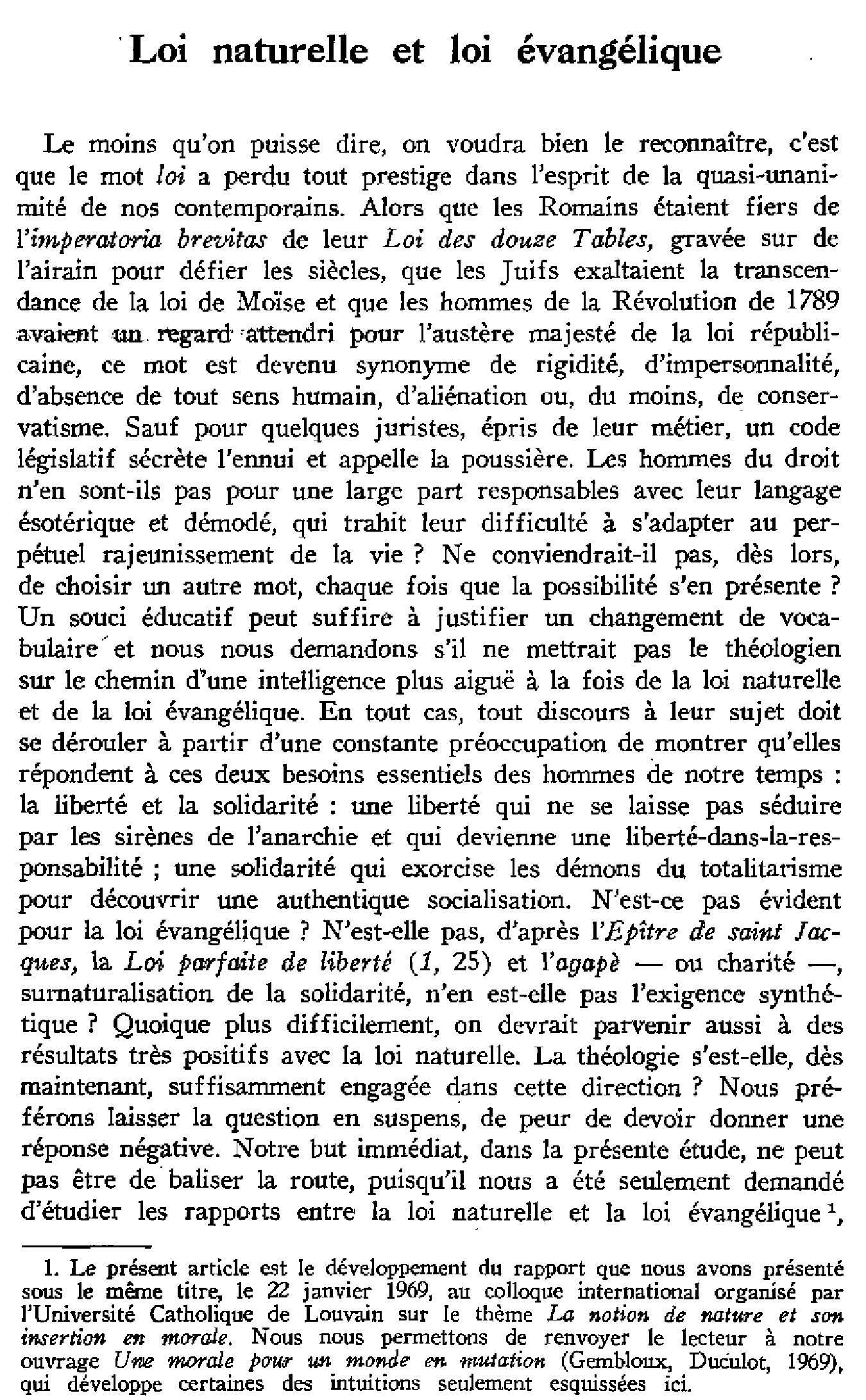 Loi naturelle et loi évangélique