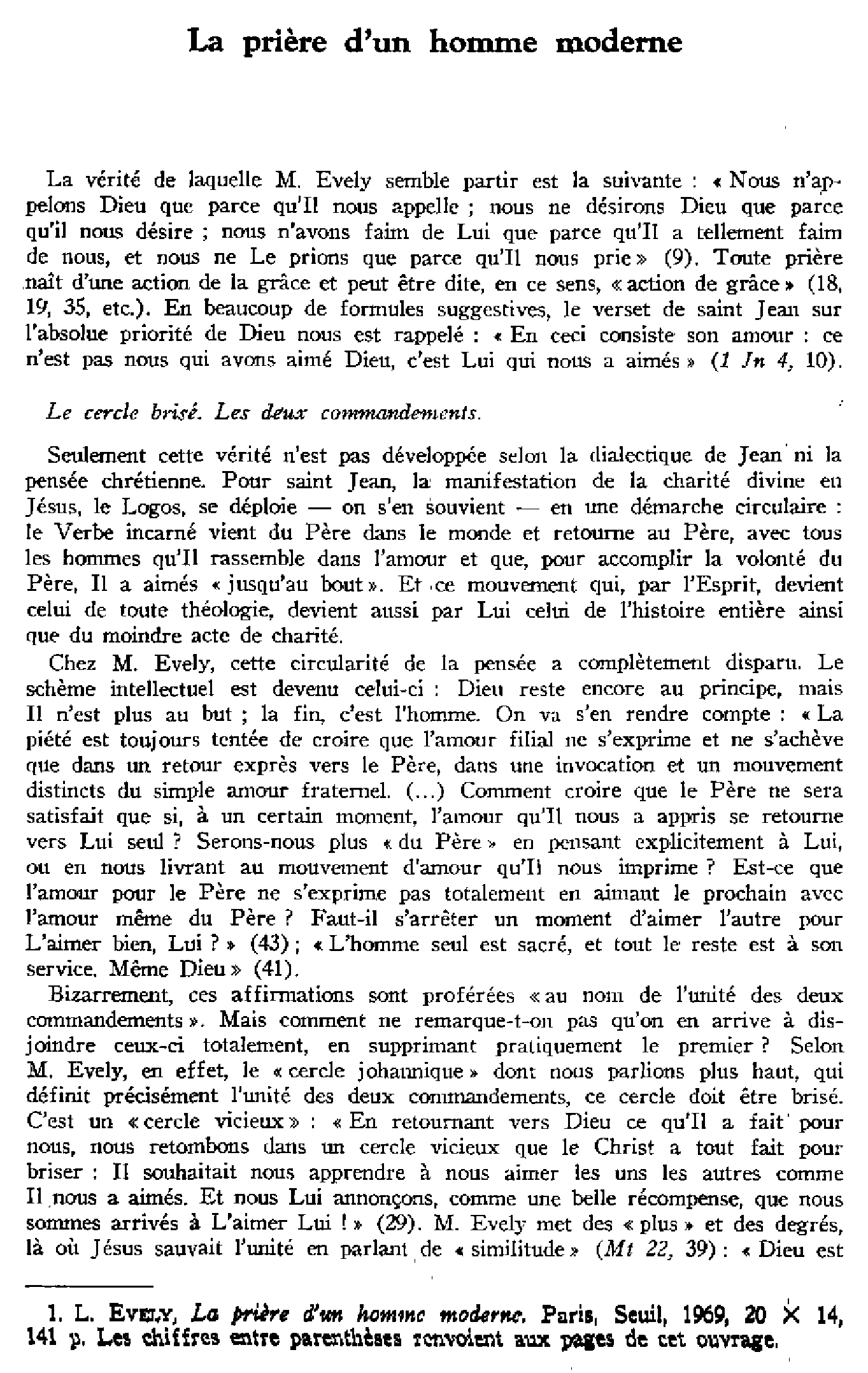 La prière d'un homme moderne. À propos d'un livre récent