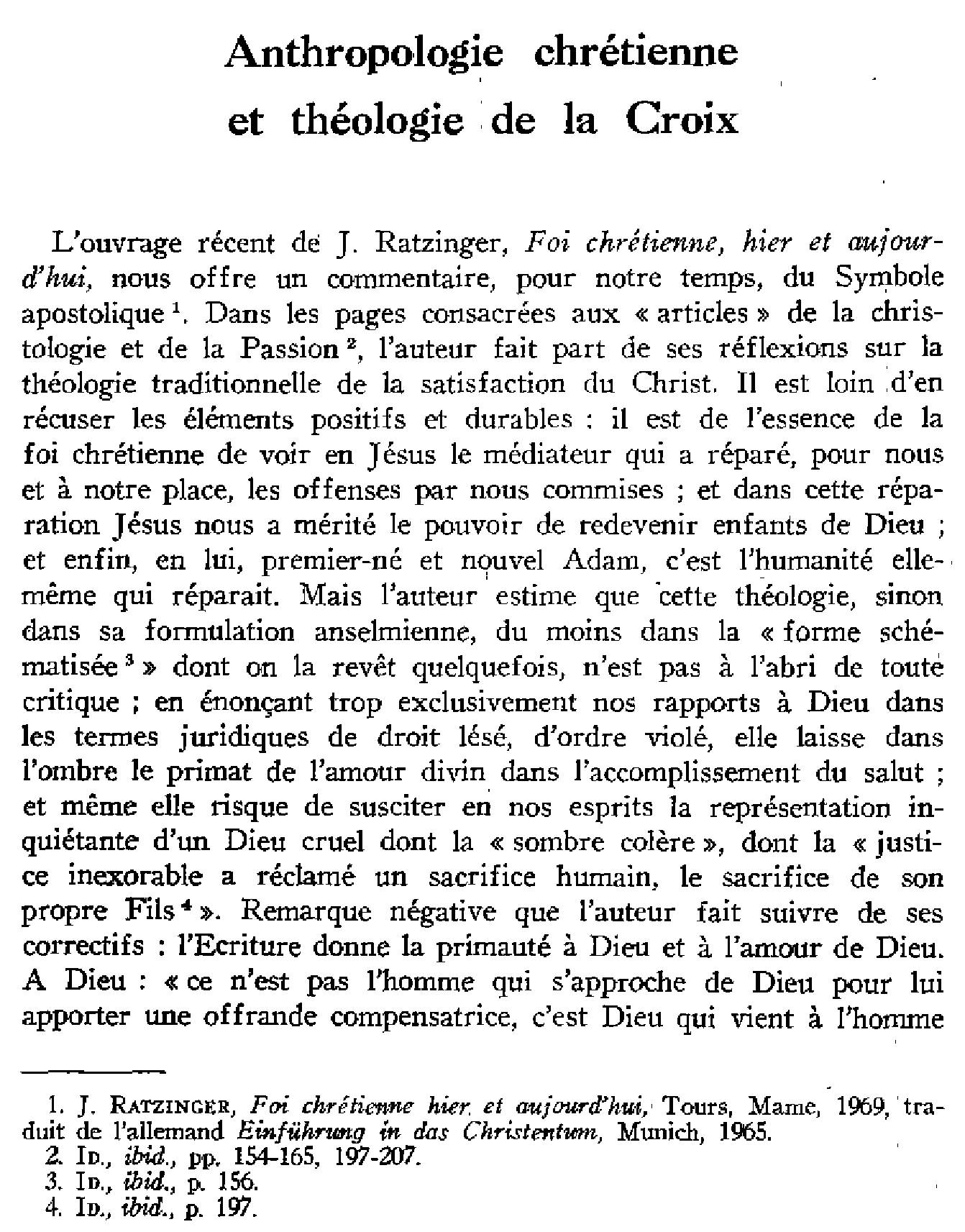 Anthropologie chrétienne et théologie de la Croix