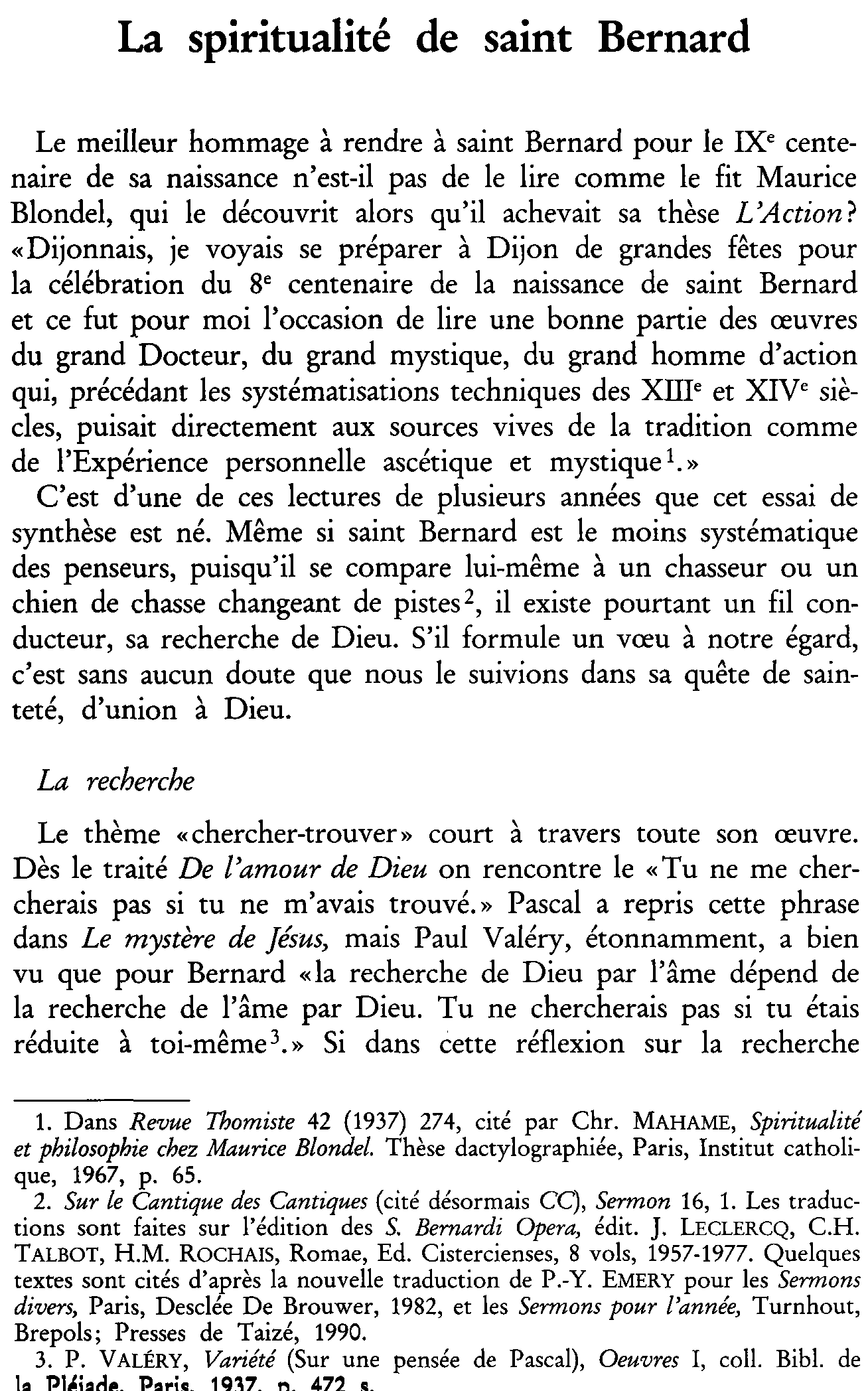 La spiritualité de saint Bernard