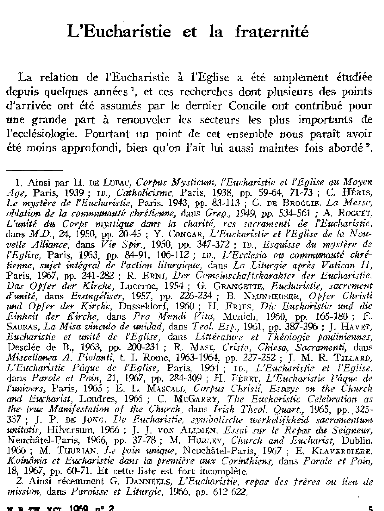 L'Eucharistie et la fraternité