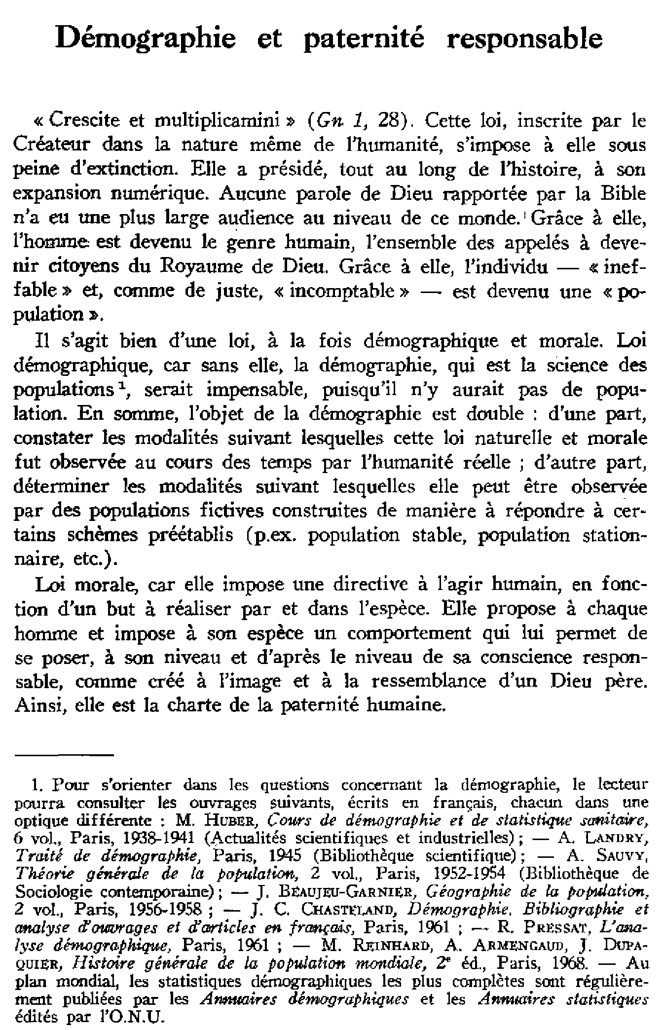 Démographie et paternité responsable (à suivre)