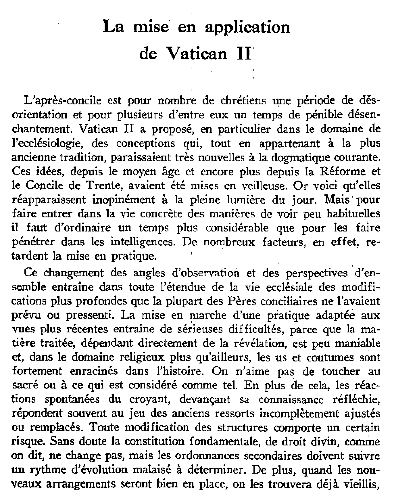 La mise en application de Vatican II