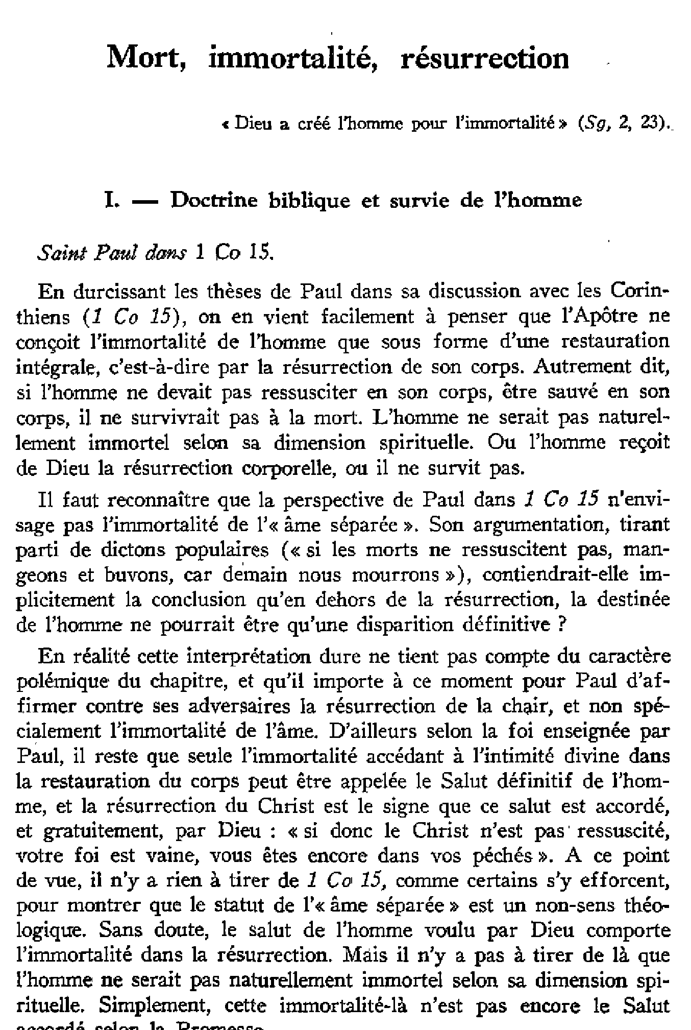 Mort, immortalité, résurrection