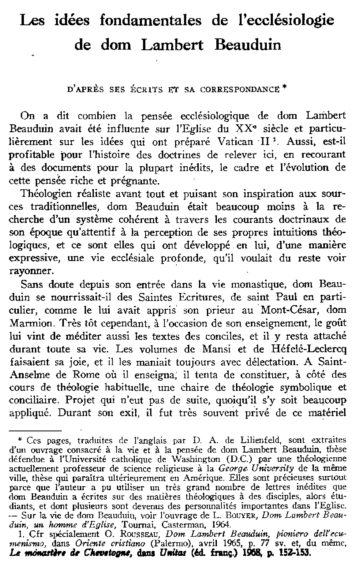 Les idées fondamentales de l'ecclésiologie de dom Lambert Beaudouin