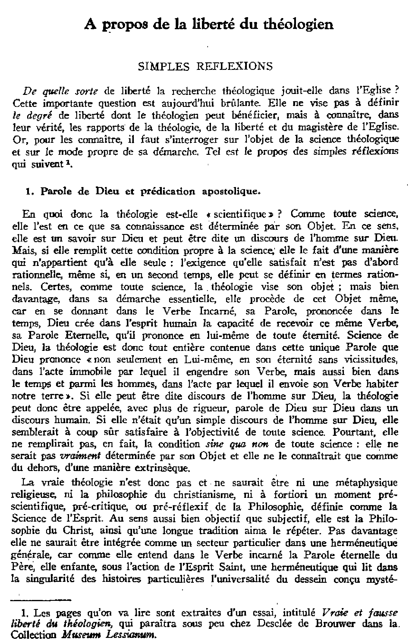 À propos de la liberté du théologien. Simples réflexions