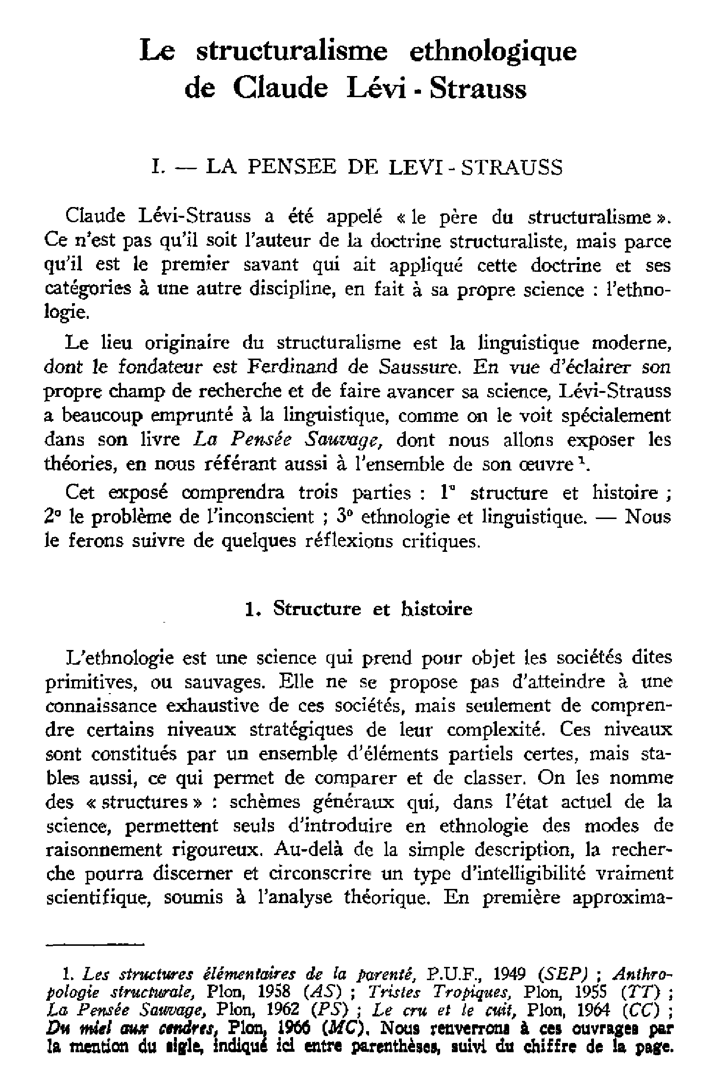Le structuralisme ethnologique de Claude Lévi-Strauss