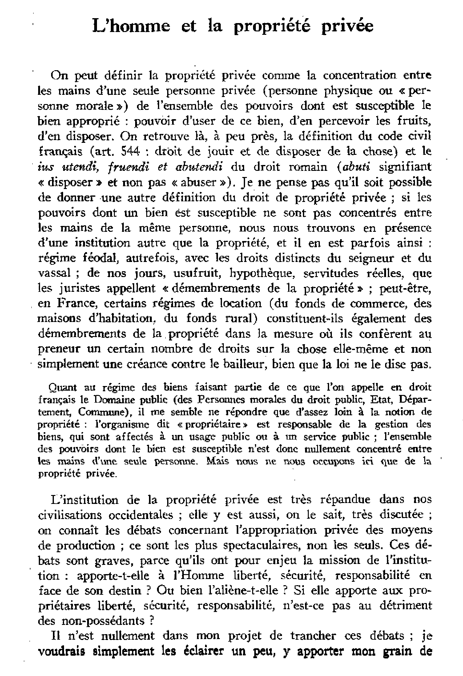 L'homme et la propriété privée