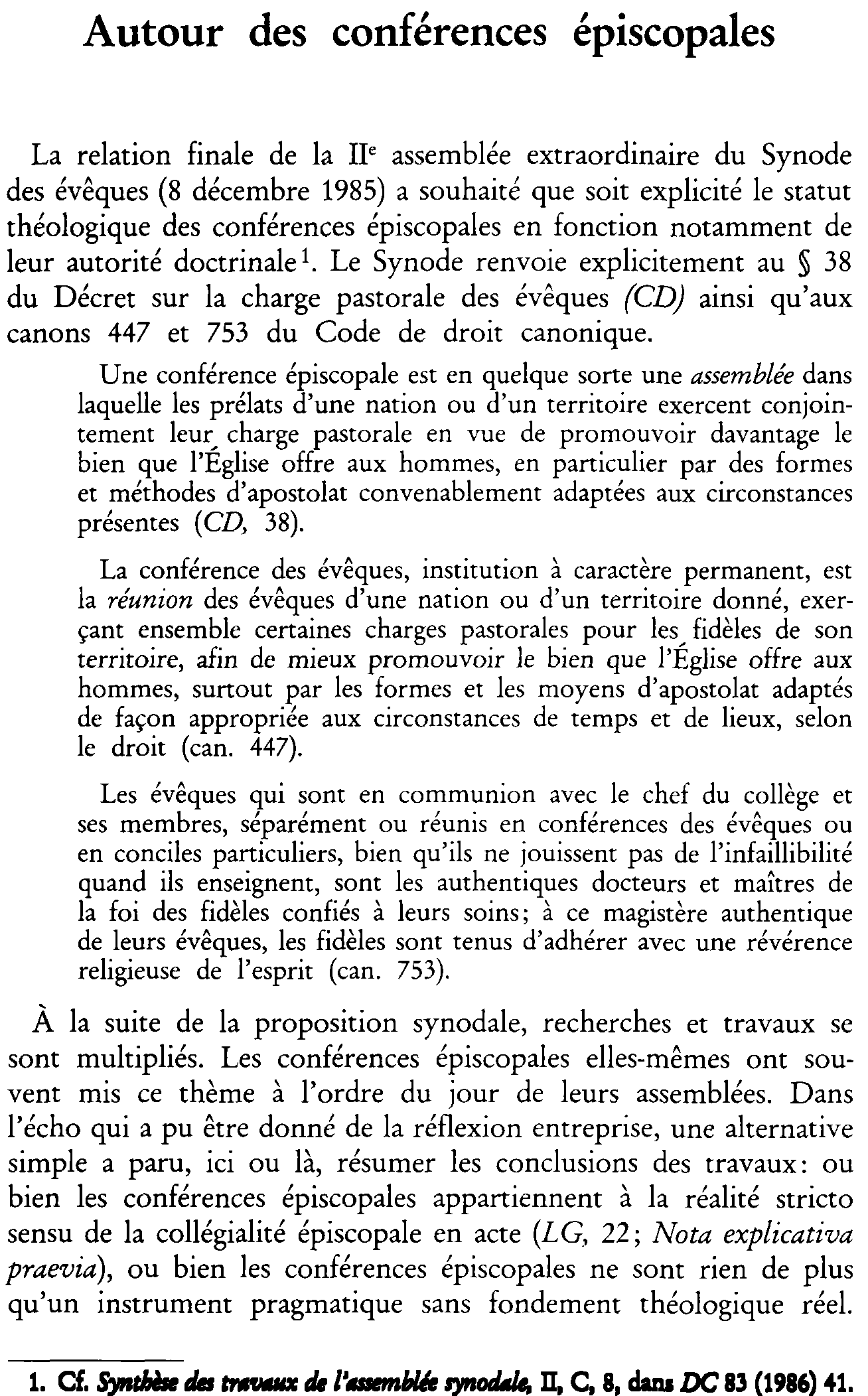 Autour des conférences épiscopales