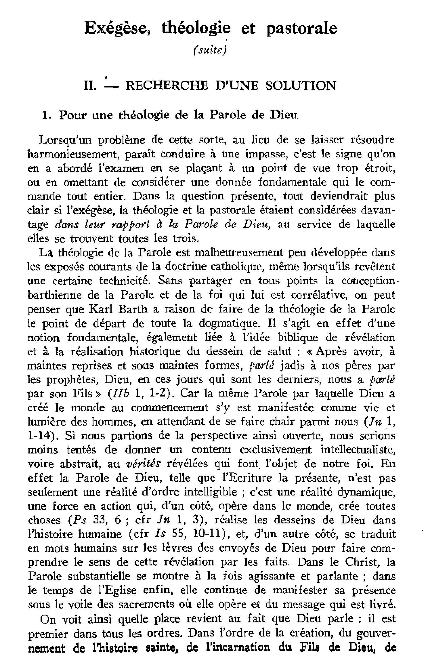 Exégèse, théologie et pastorale (suite)