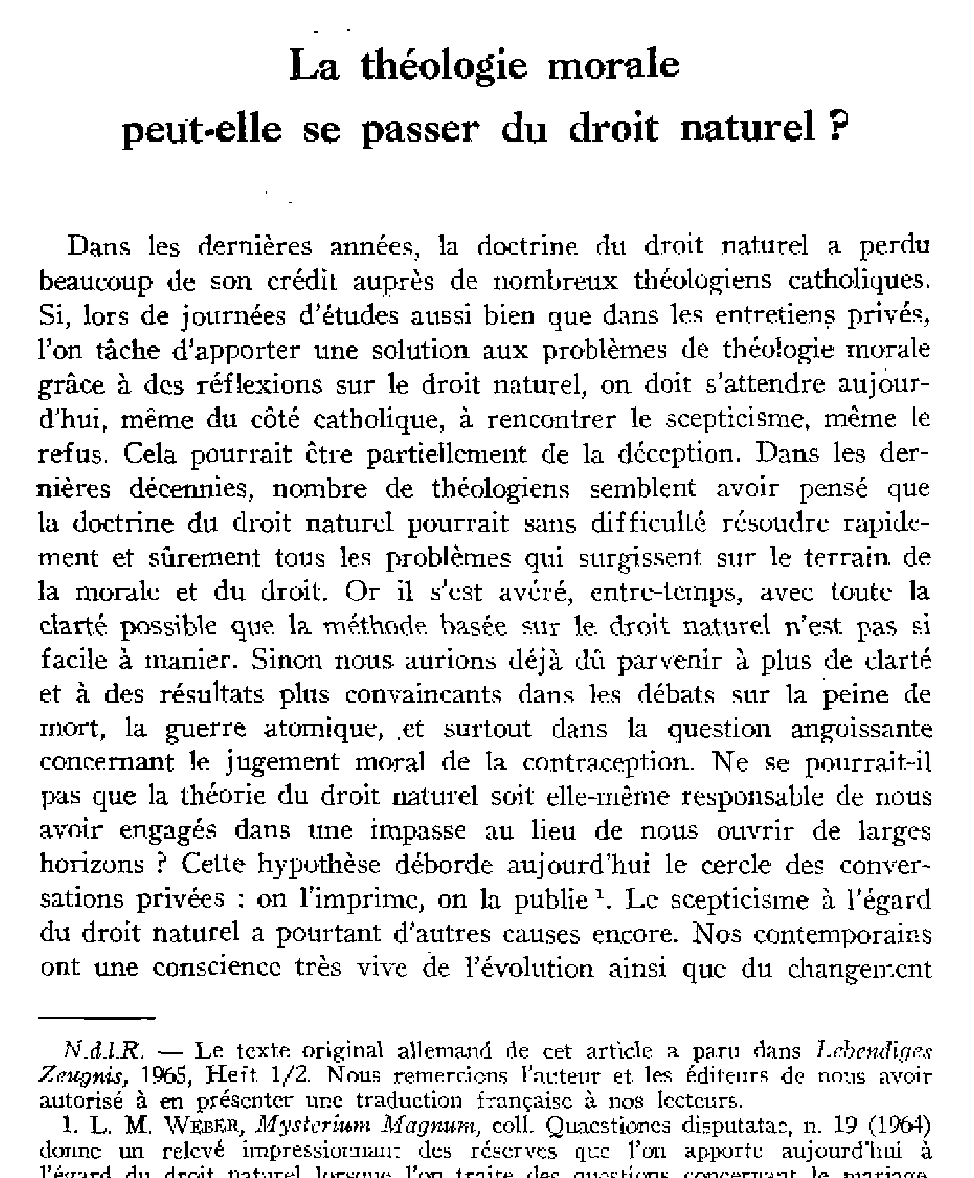 La théologie morale peut-elle se passer du droit naturel?