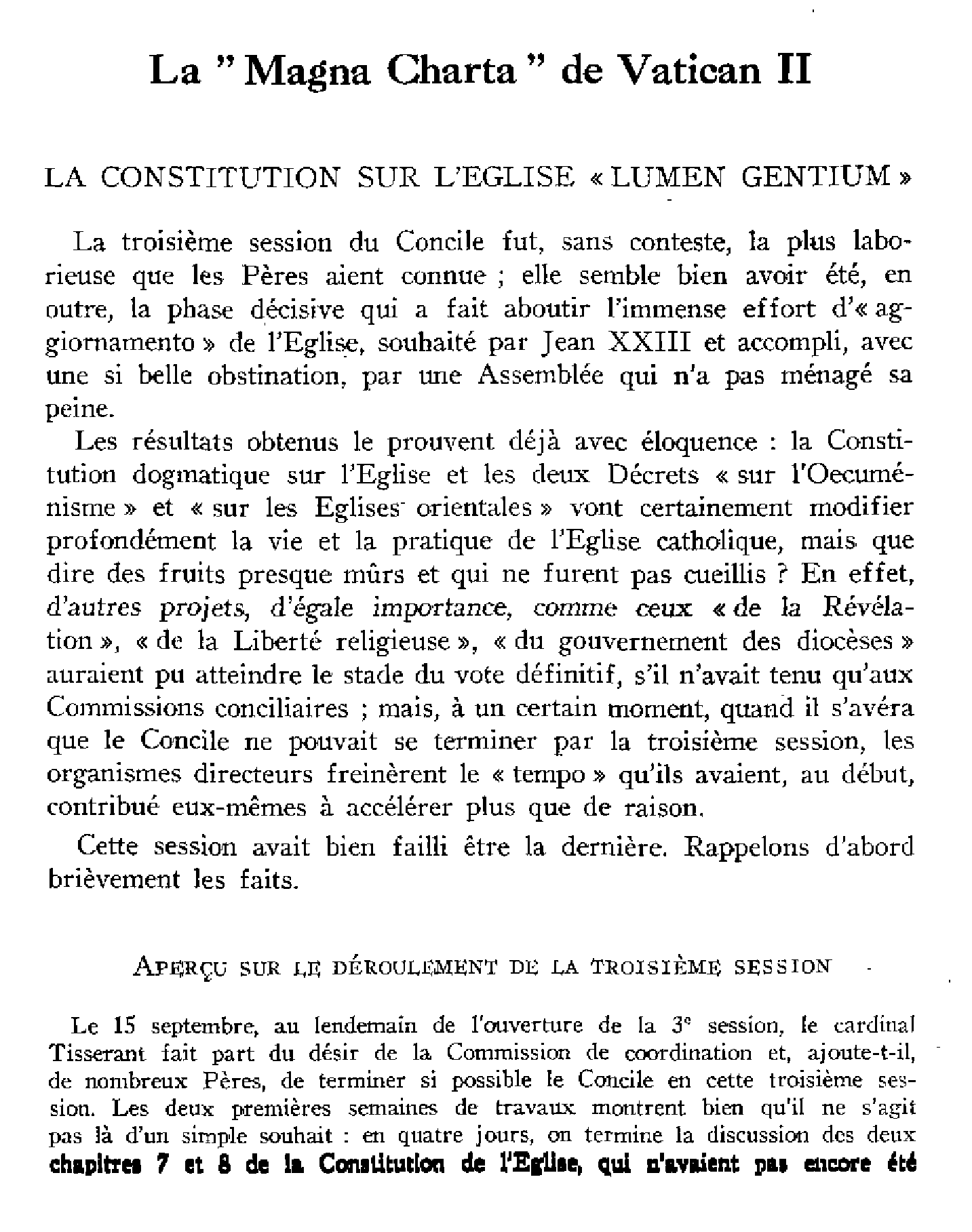 La «Magna Charta» de Vatican II. La consititution sur l'Église Lumen gentium