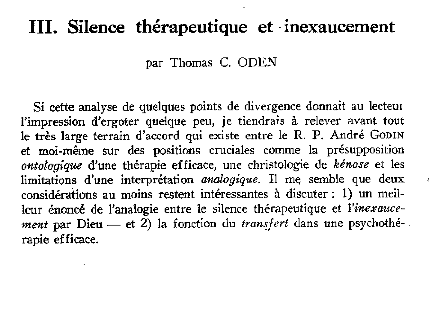 Silence thérapeutique et inexaucement