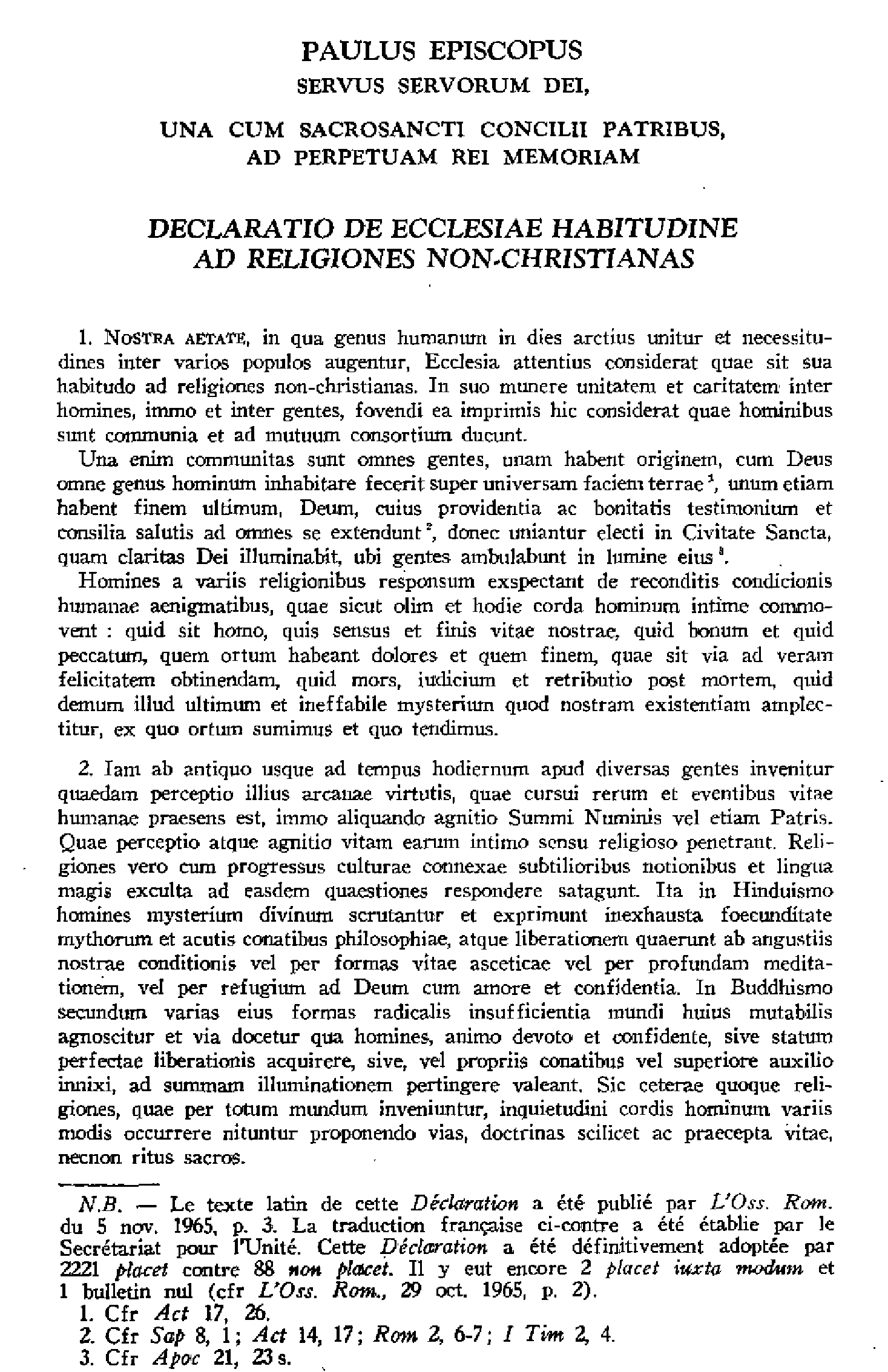 Déclaration sur les relations de l'Église avec les religions non-chrétiennes. Texte latin et traduction française