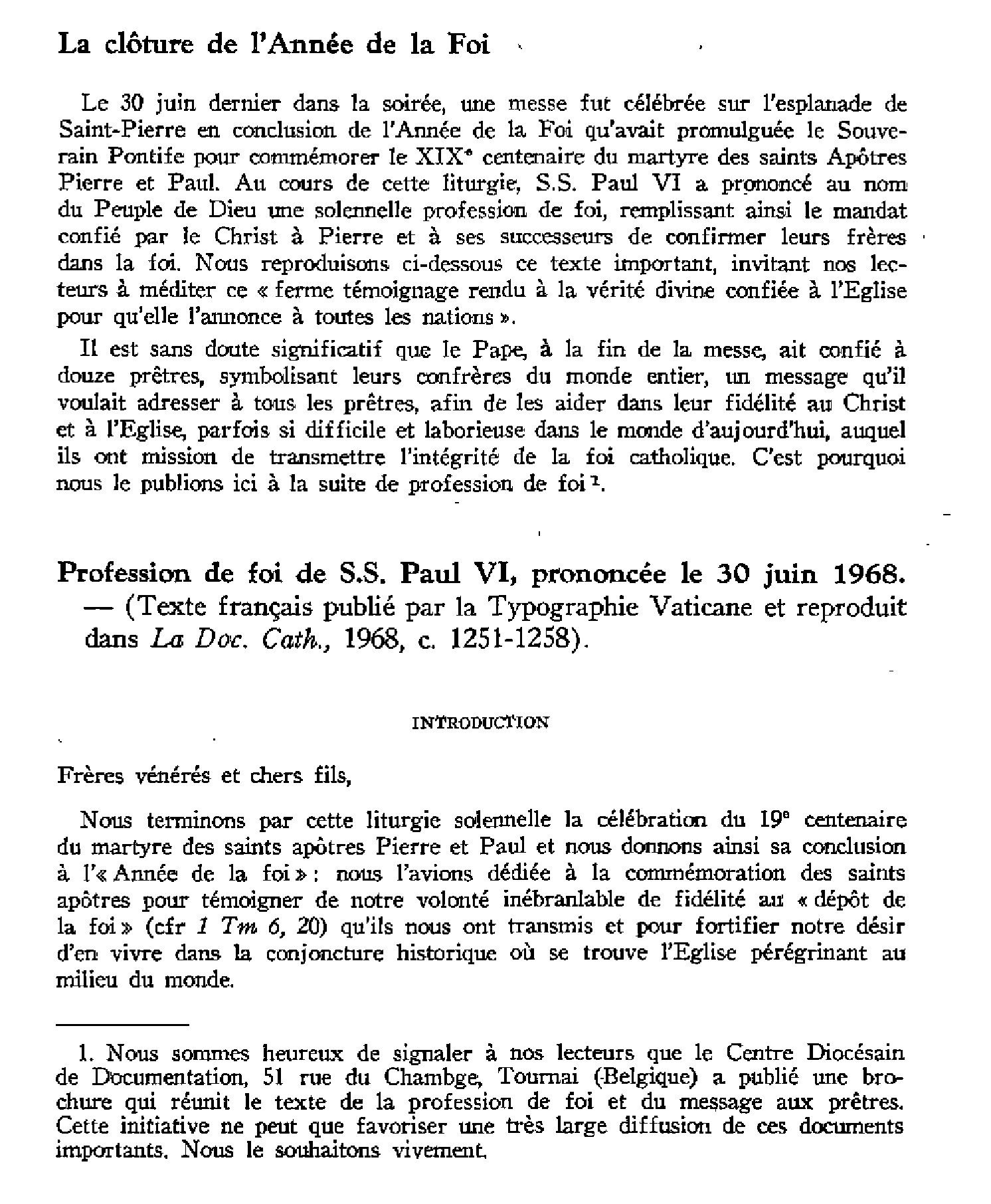 Message de SS Paul VI aux prêtres (30 juin 1968)