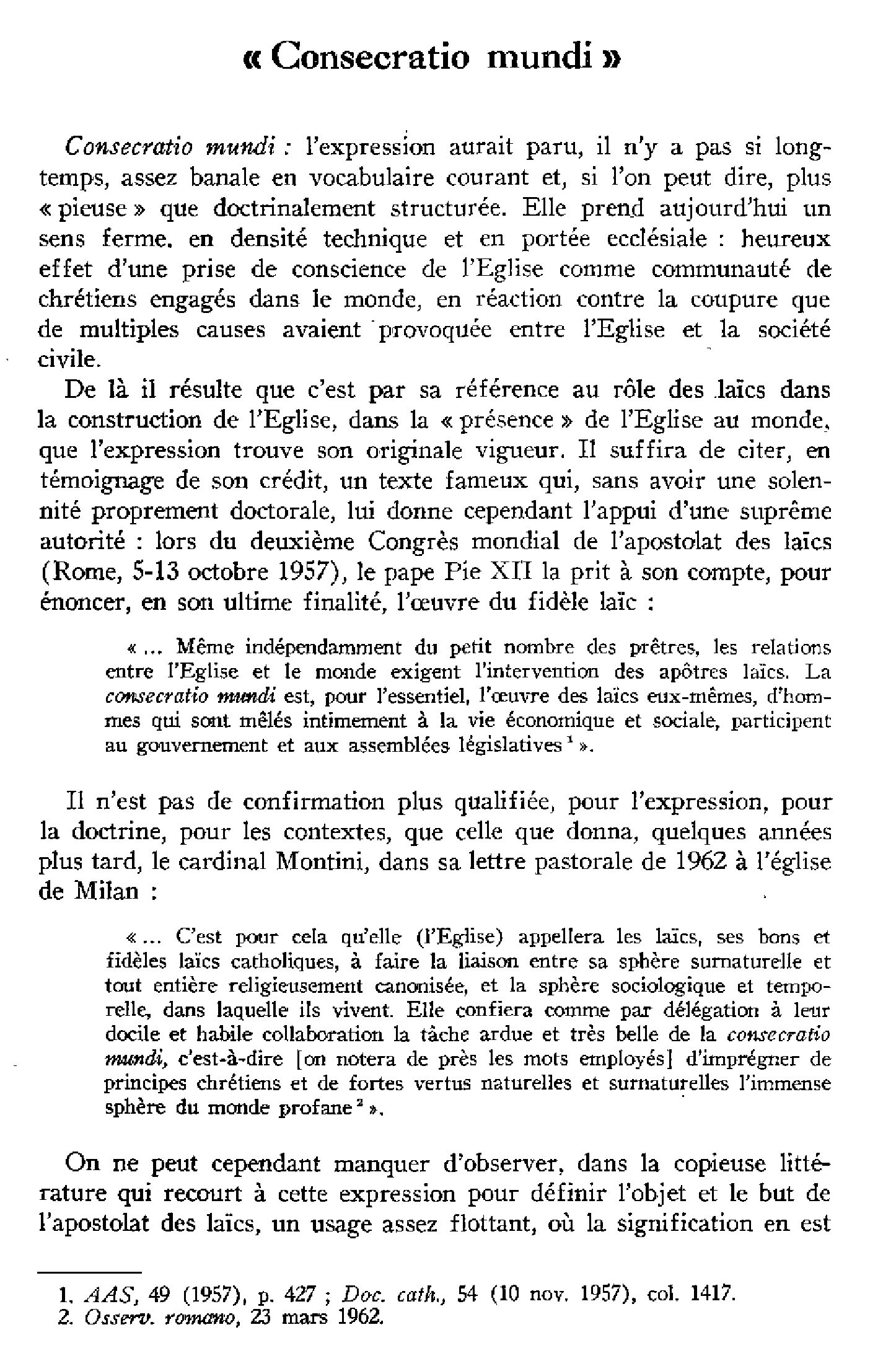 «Consecratio mundi»