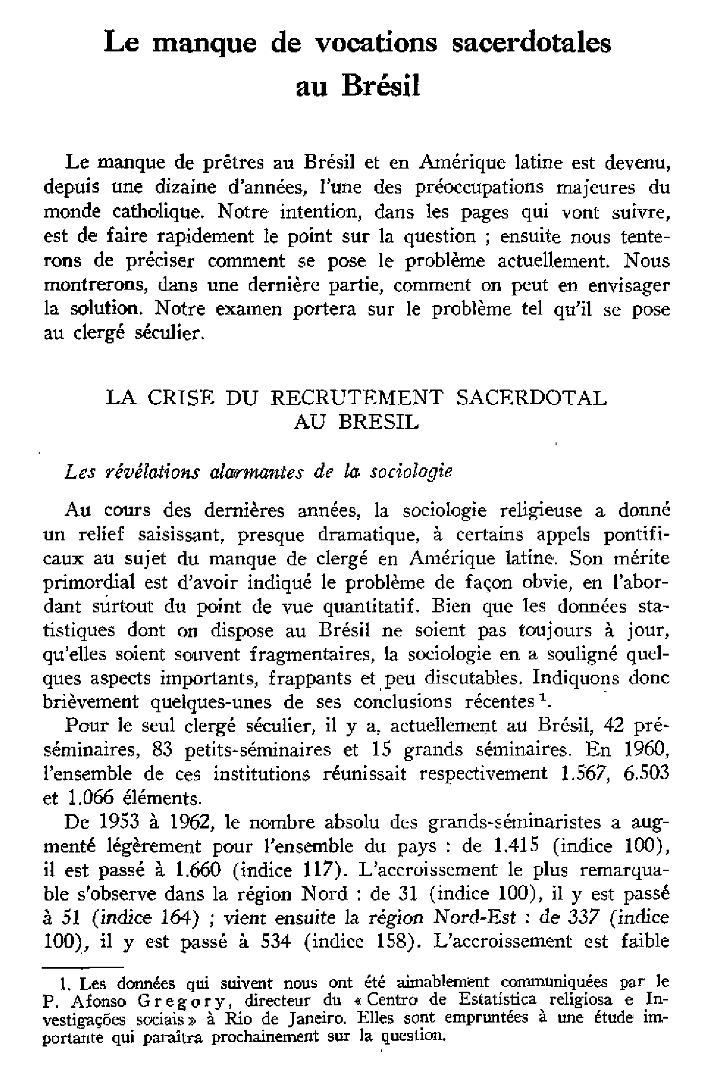 Le manque de vocations sacerdotales au Brésil